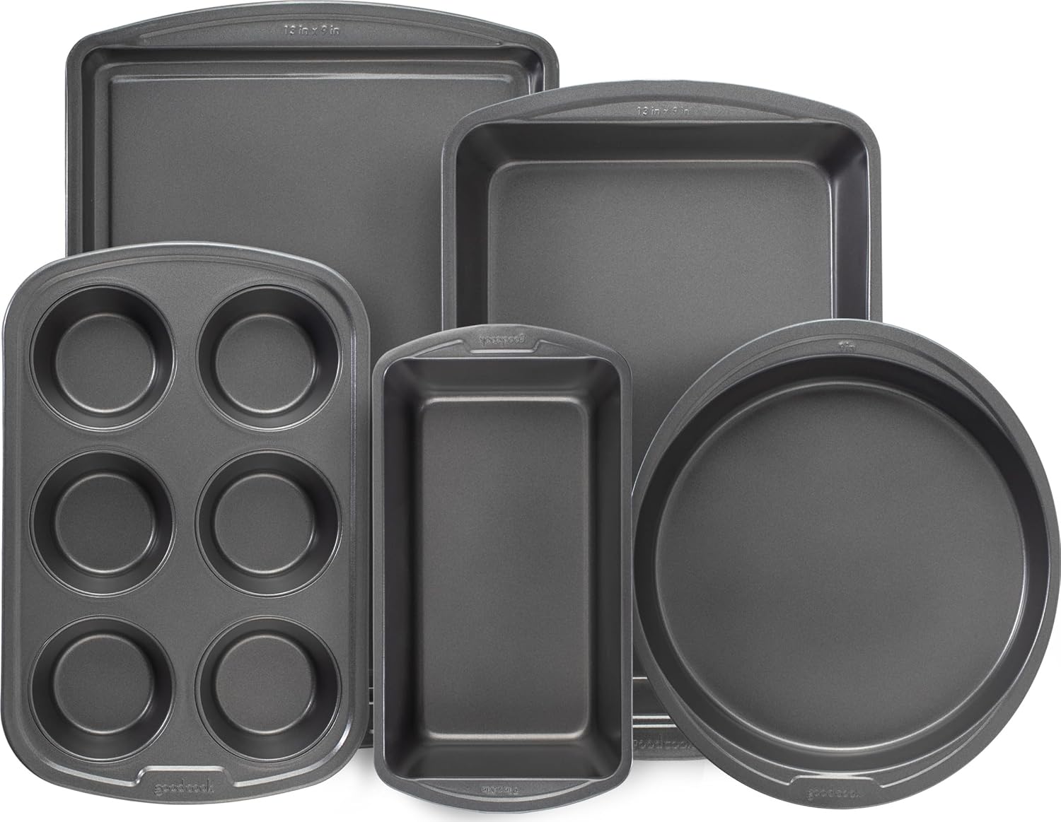 GoodCook Everyday 7-Piece Non-Stick Bakeware Set – 2 Cookie Sheet Pans, Round Cake Pan, Loaf Pan, Pizza Pan, Bake & Roast Pan, 12-Cup Muffin Pan - Baking Supplies, Baking Pans Set