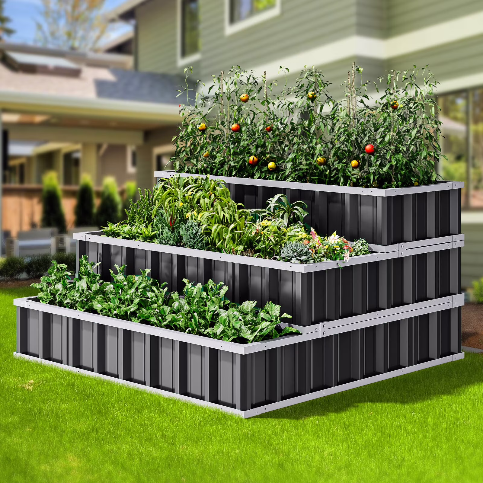 DEXS 4x4x2FT 3 Tiers Large Raised Garden Bed Unleash Your Inner Green Thumb with a 3-Type Outdoor Metal Planter for the Perfect Garden
