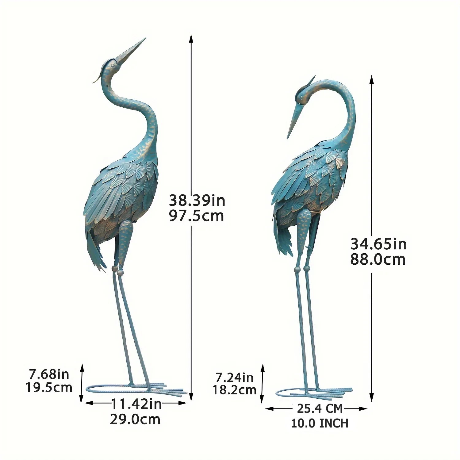 35-40 Inch Standing Garden Crane Statues for Outdoor Set of 2 Metal Birds Garden Sculptures Yard Art for Home Backyard Patio Lawn Decoration