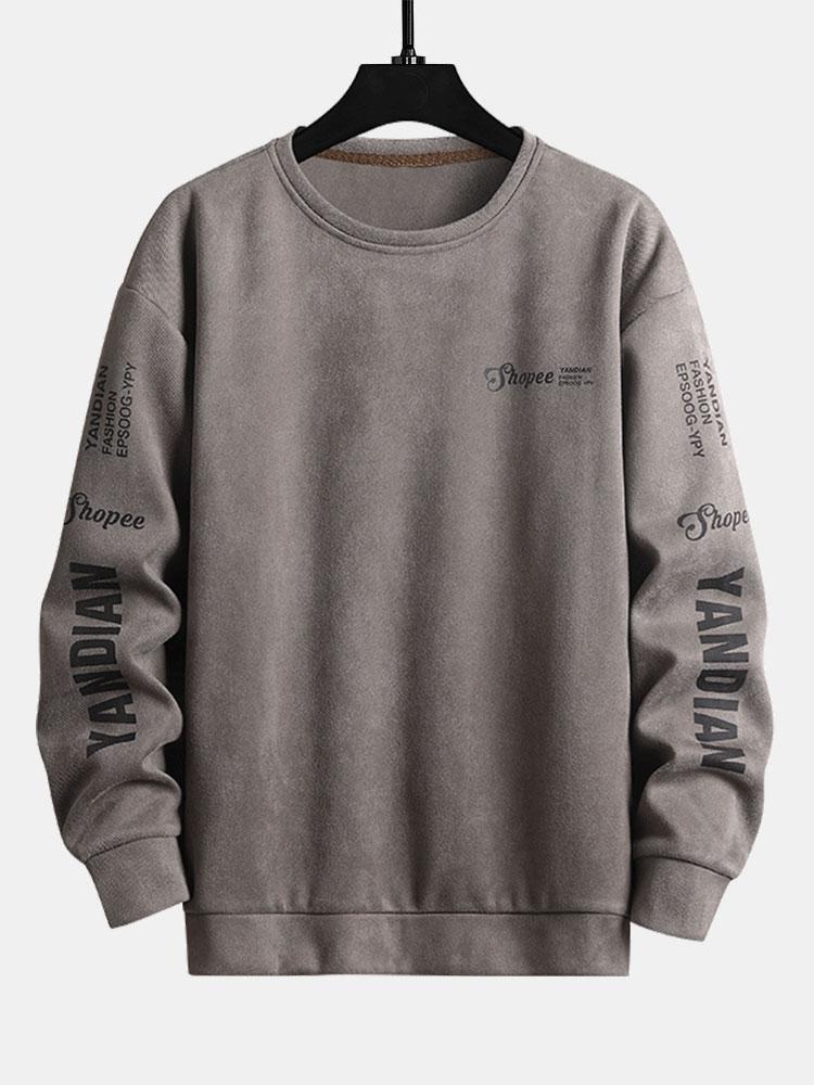 Sweat-shirt à col rond en daim imprimé lettres