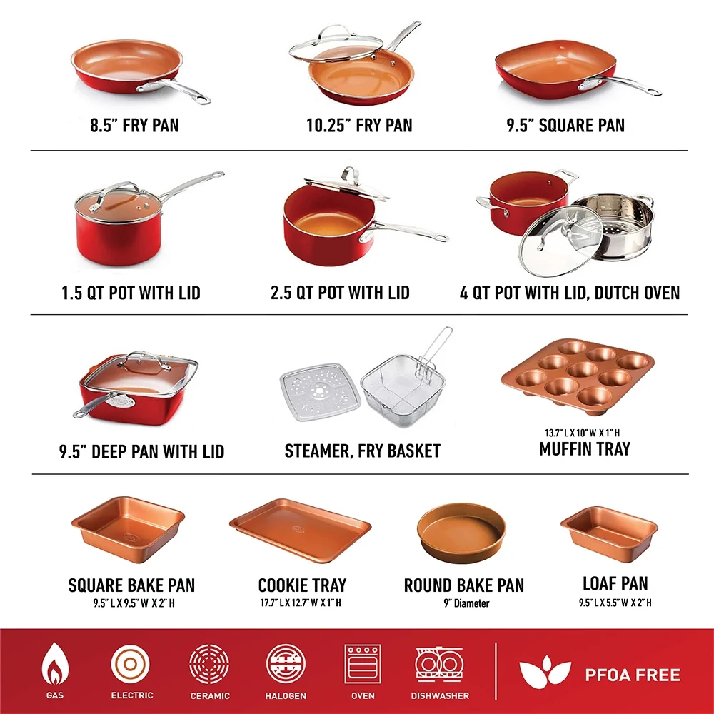 32 Pcs Pots and Pans Set Non Stick, Cookware Set with Bakeware and Premium Food Storage Set Nonstick Pots and Pans Set, Red(Red) - Image 6