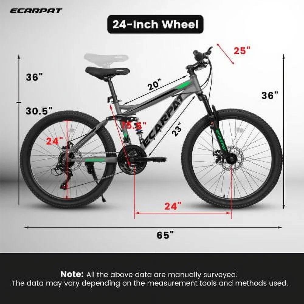 OUDOSPRS 24 21-Speed Hybrid Mountain Bike - High-Carbon Steel Frame with Dual Suspension, Adjustable Seat (Grey)