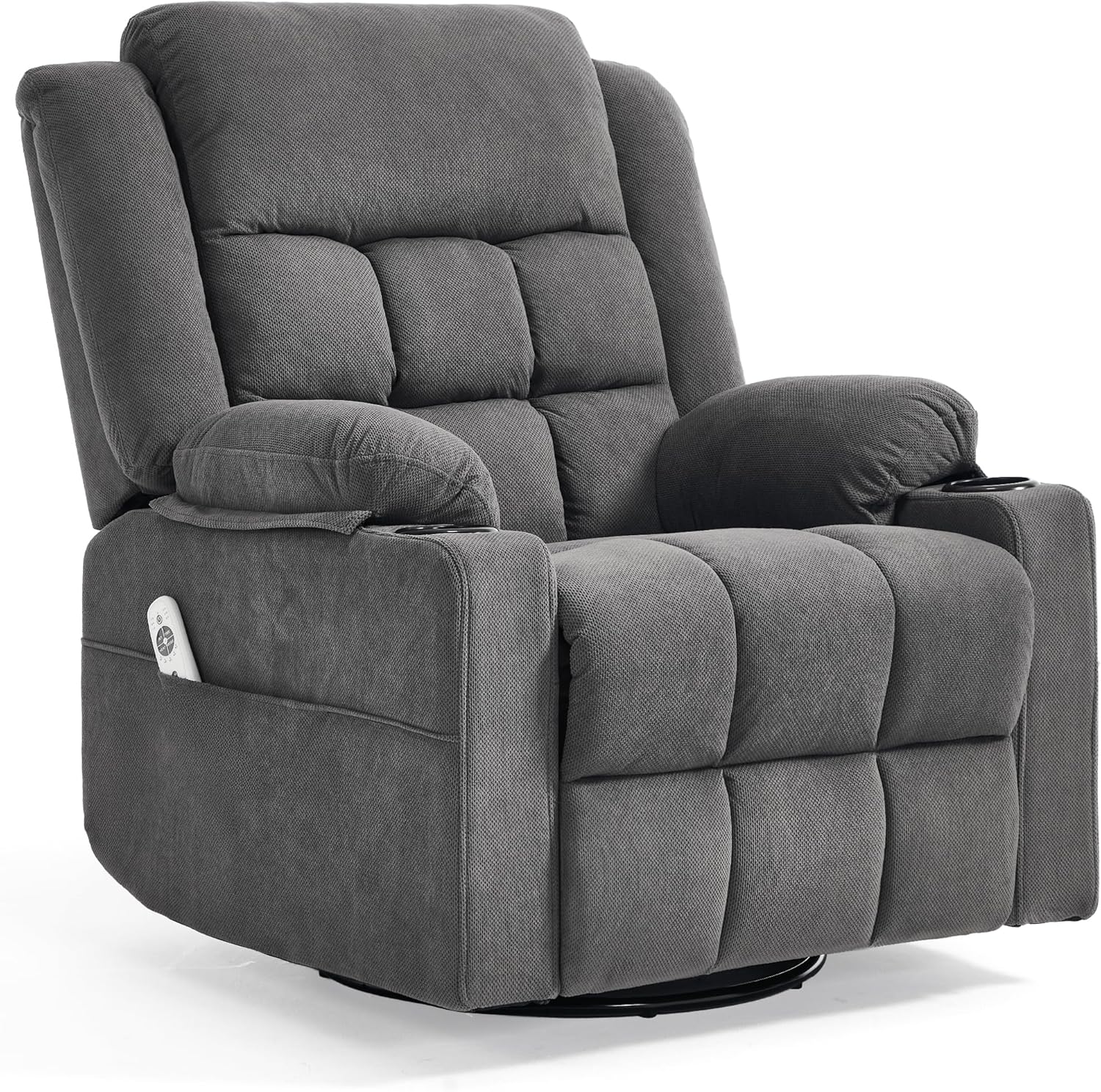Swivel Recliner Chair for Adults with Massage and Heating,Manual Glider Rocking Recliner Chair with Cup Holds and Pockets,Reclining Rocker Chairs for Living Room Bedroom R8811 (Darkgrey)