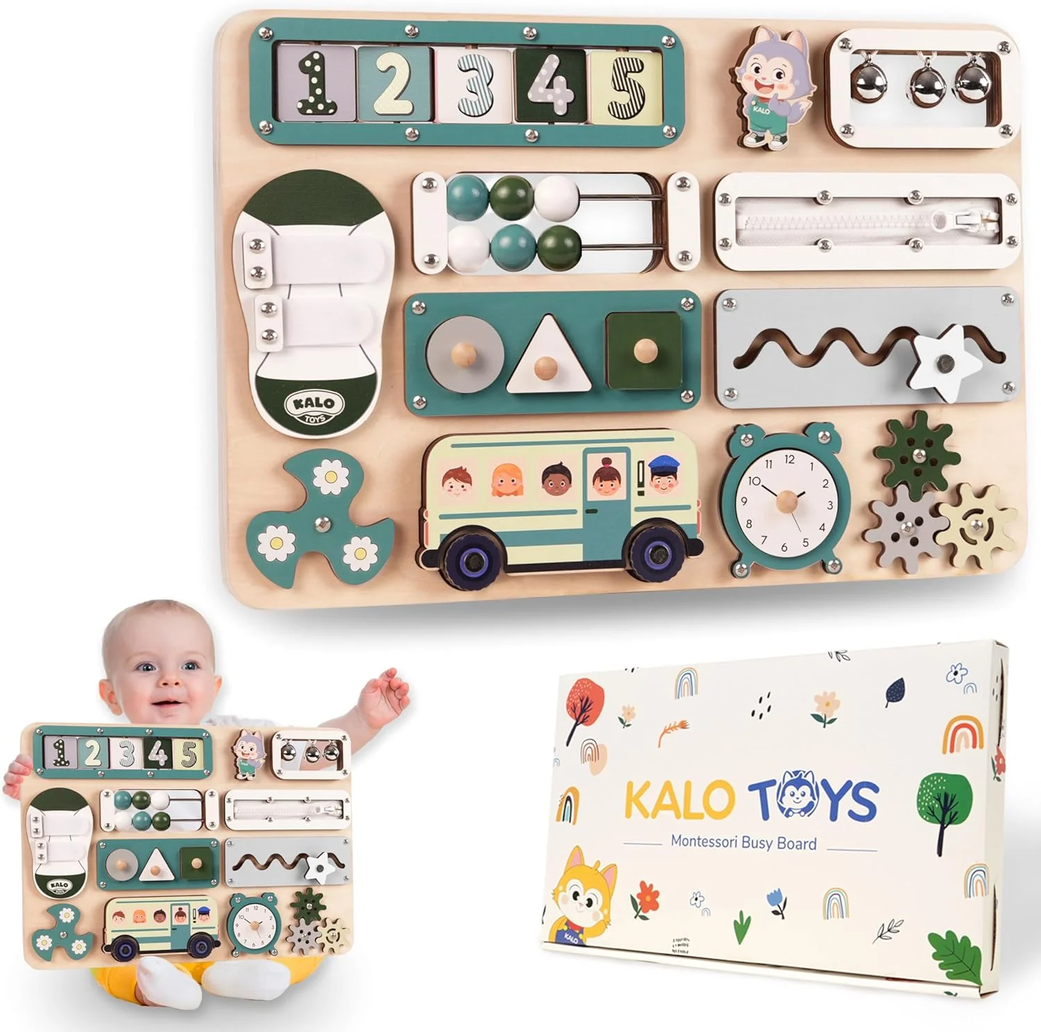 Large Montessori Busy Board for Toddlers 1-3 - 17-Inch Wooden Sensory Activity Board for Early Learning