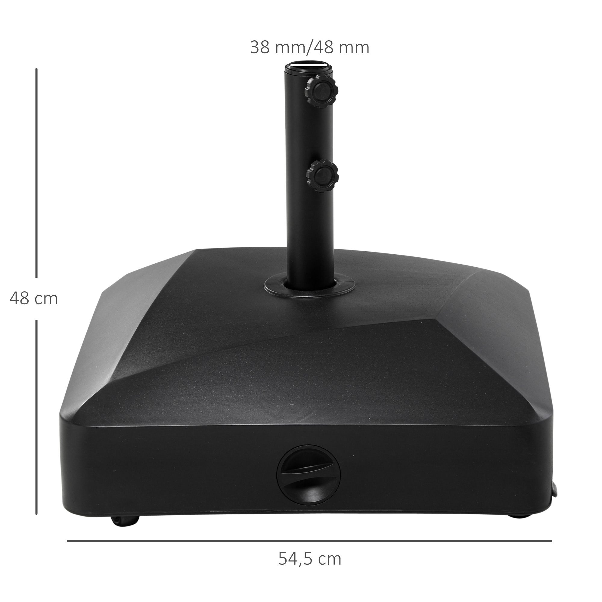 Outsunny Parasolvoet, Parasolstandaard, Parasolhouder, 54,5 x 54,5 x 48 cm, Zwart