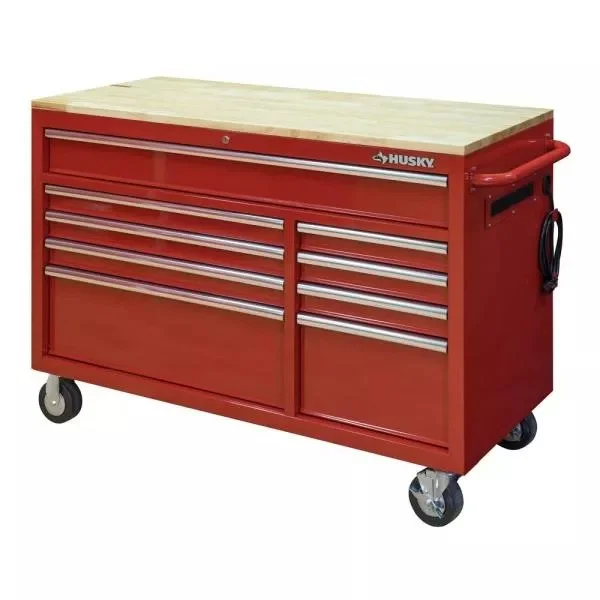 Établi mobile rouge brillant à 9 tiroirs, 52 po L x 24 po P