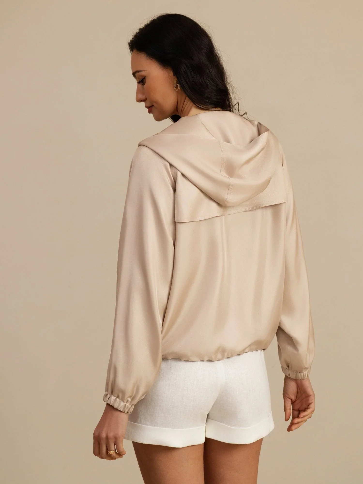 Pure Silk Women's Hooded Jacket With Large Flap Pockets