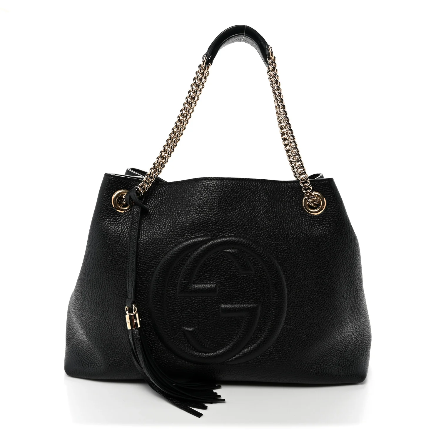 Pebbled Calfskin Medium Soho Chain Shoulder Bag Black