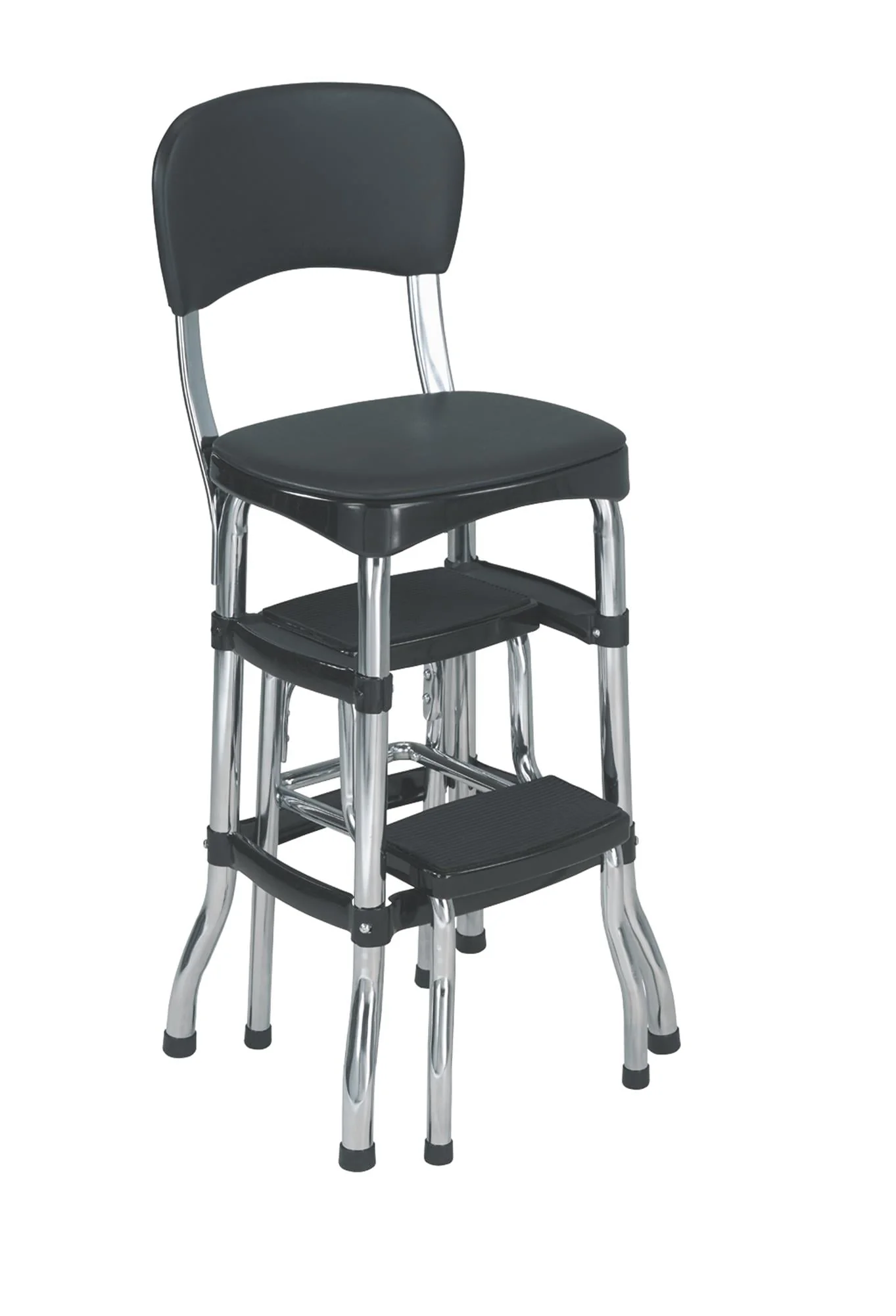 COSCO Stylaire Retro Chair + Step Stool with Sliding Steps, Black