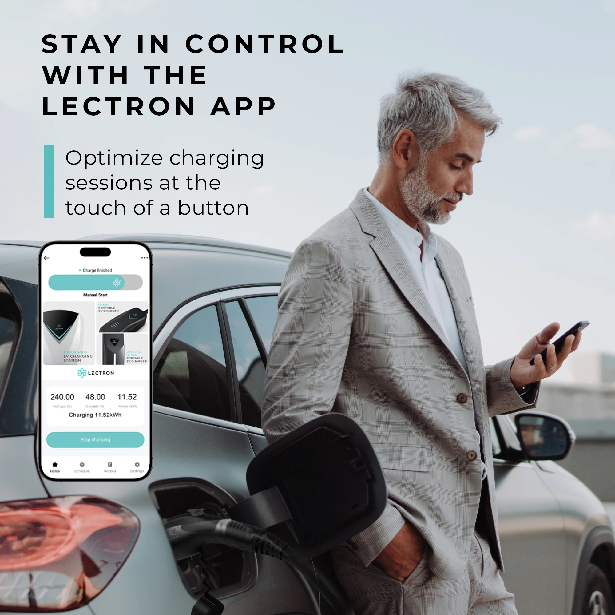 Lectron Level 1 J1772 EV Charger (WiFi) with App Control - 120V, 12 Amp, & 16 Ft Cord - Portable Charger for J1772 Evs with NEMA 5 - 15 Plug - Compatible with All J1772 Evs