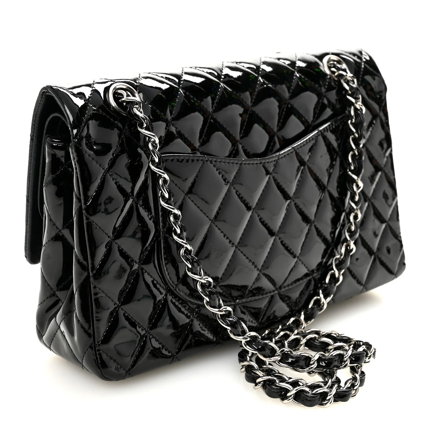 Patent Quilted Medium Double Flap Black