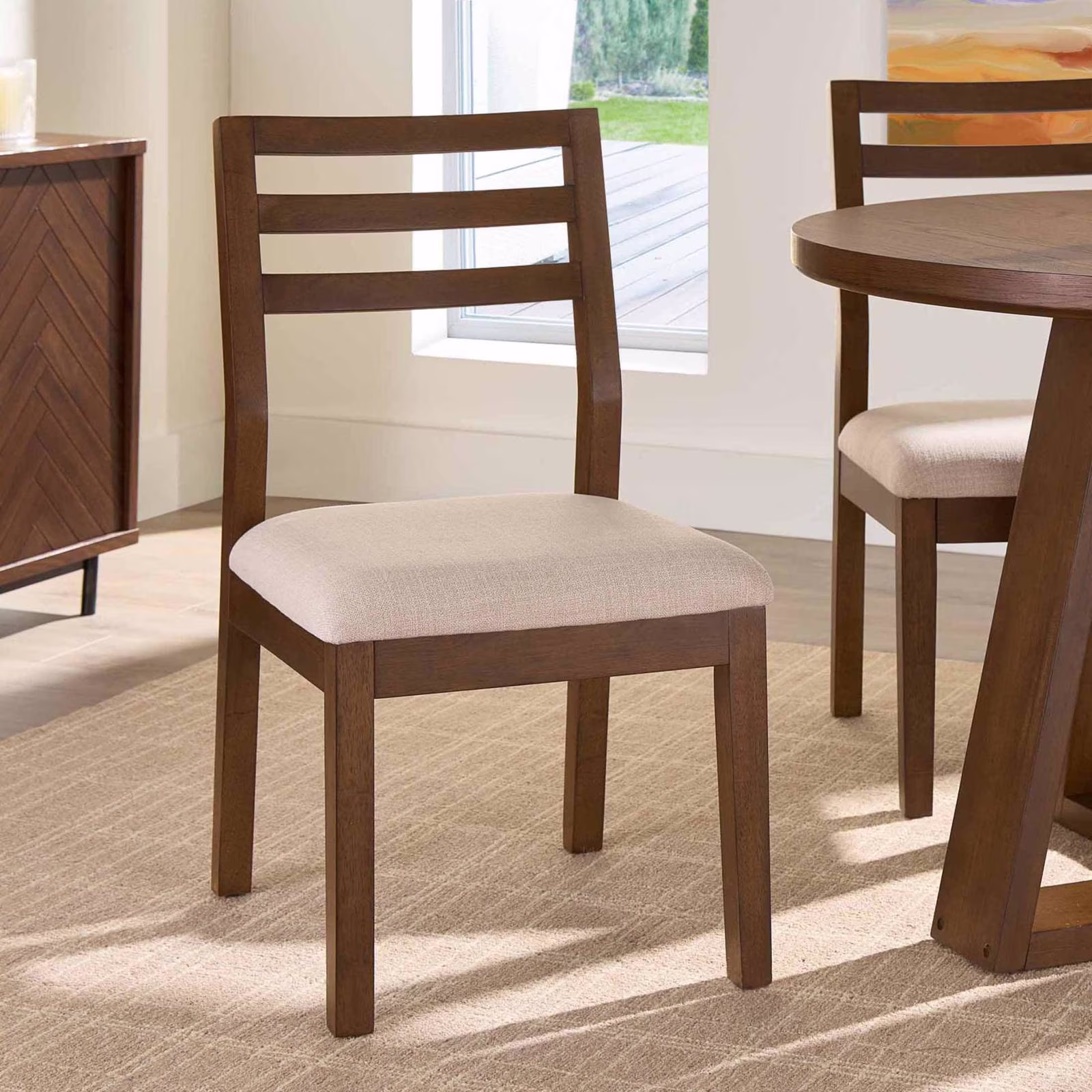 Better Homes & Gardens Ezra Dining Room Chair 2 Pack, Walnut and Cream Fabric Color