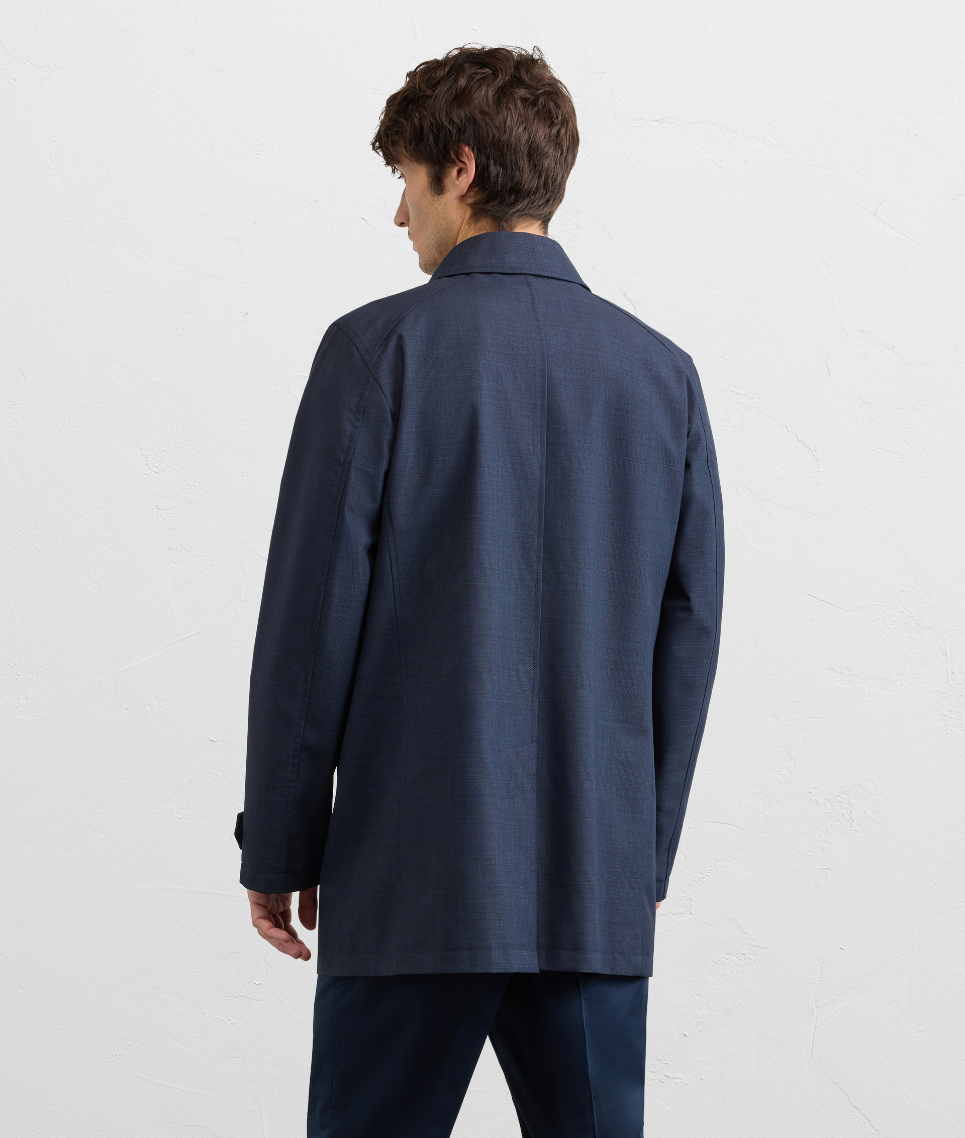 NAVY BLUE WATER REPELLENT MICROSTRUCTURE POLYESTER CAR COAT
