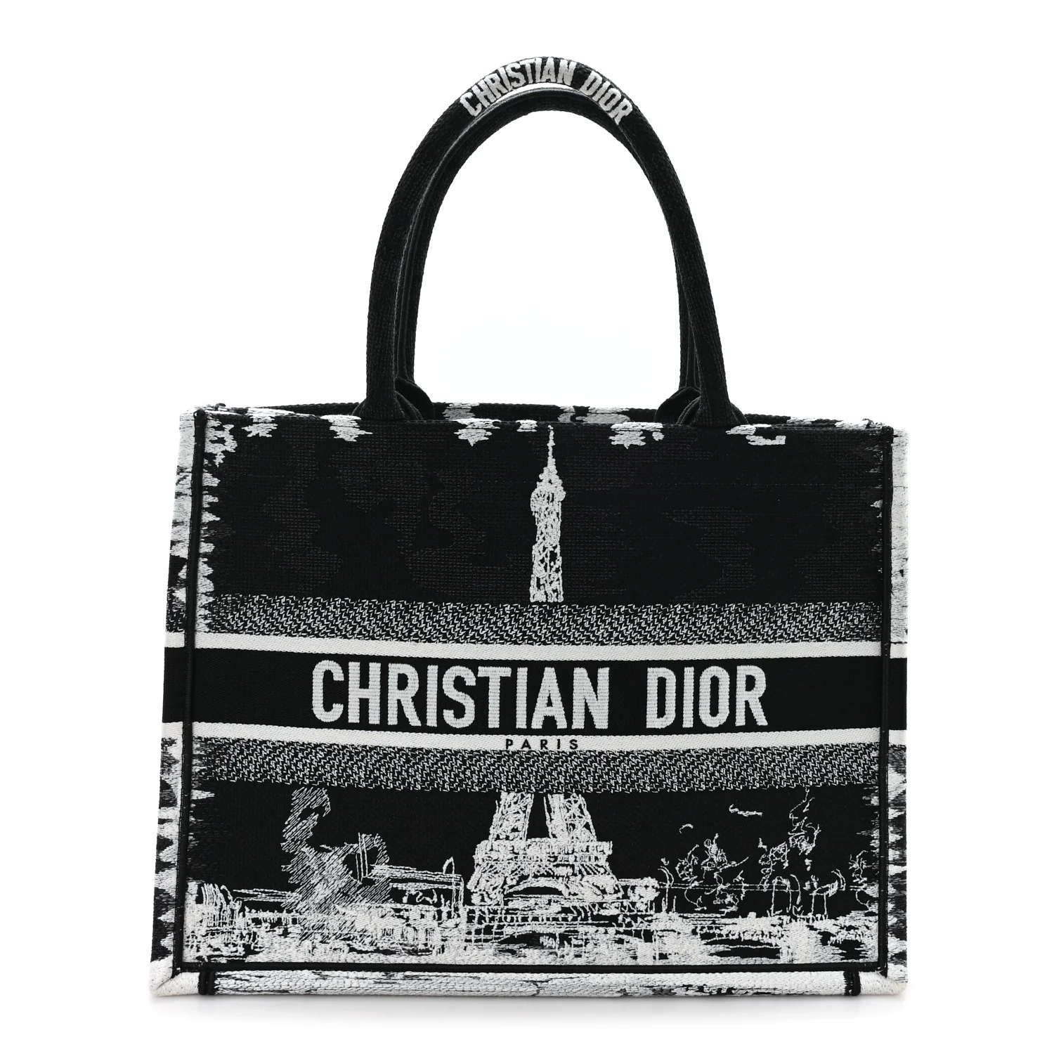 Canvas Embroidered Medium Paris Book Tote Black White