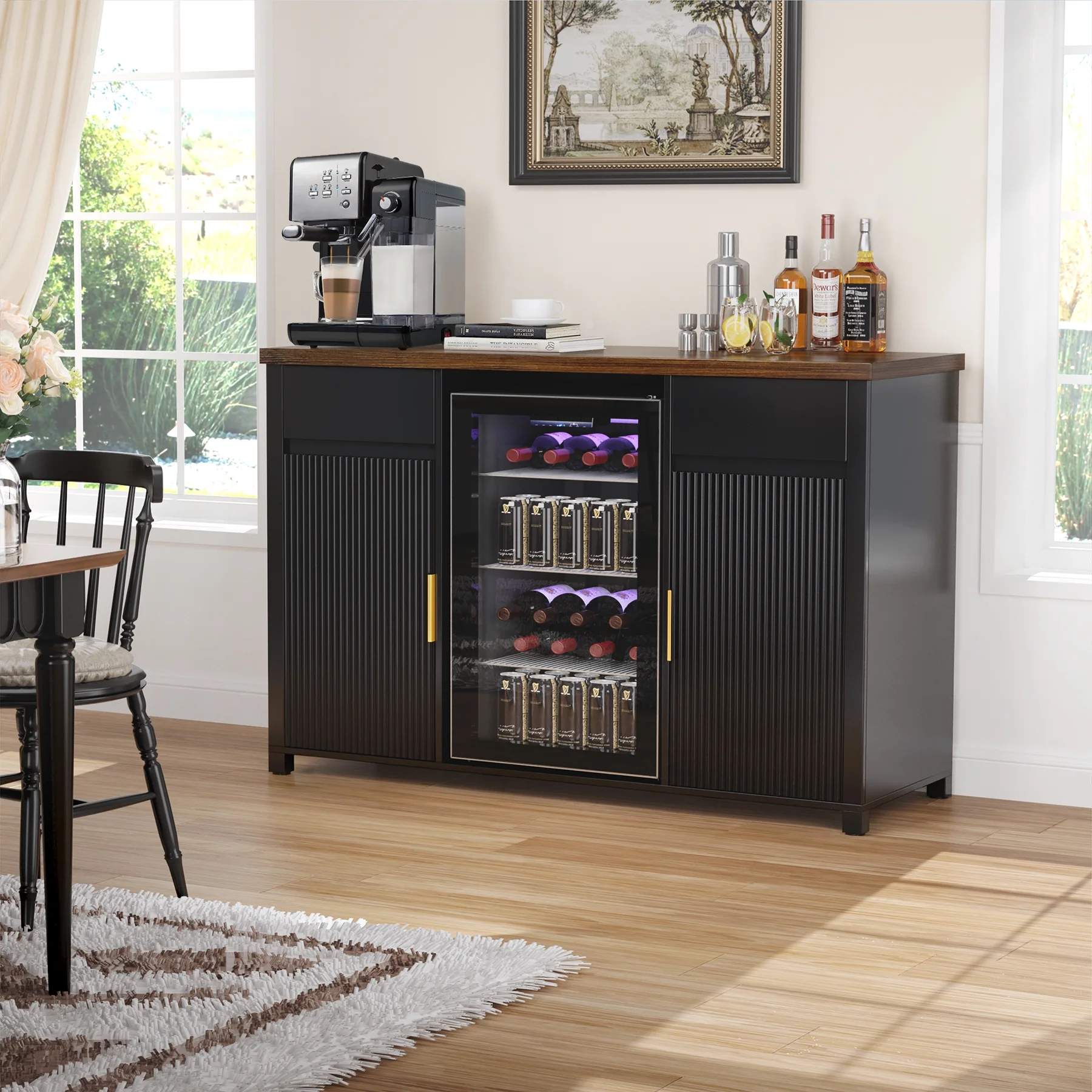 Coffee Bar Cabinet with Fridge Space, Mini Fridge Cabinetbuffet Sideboard53.2