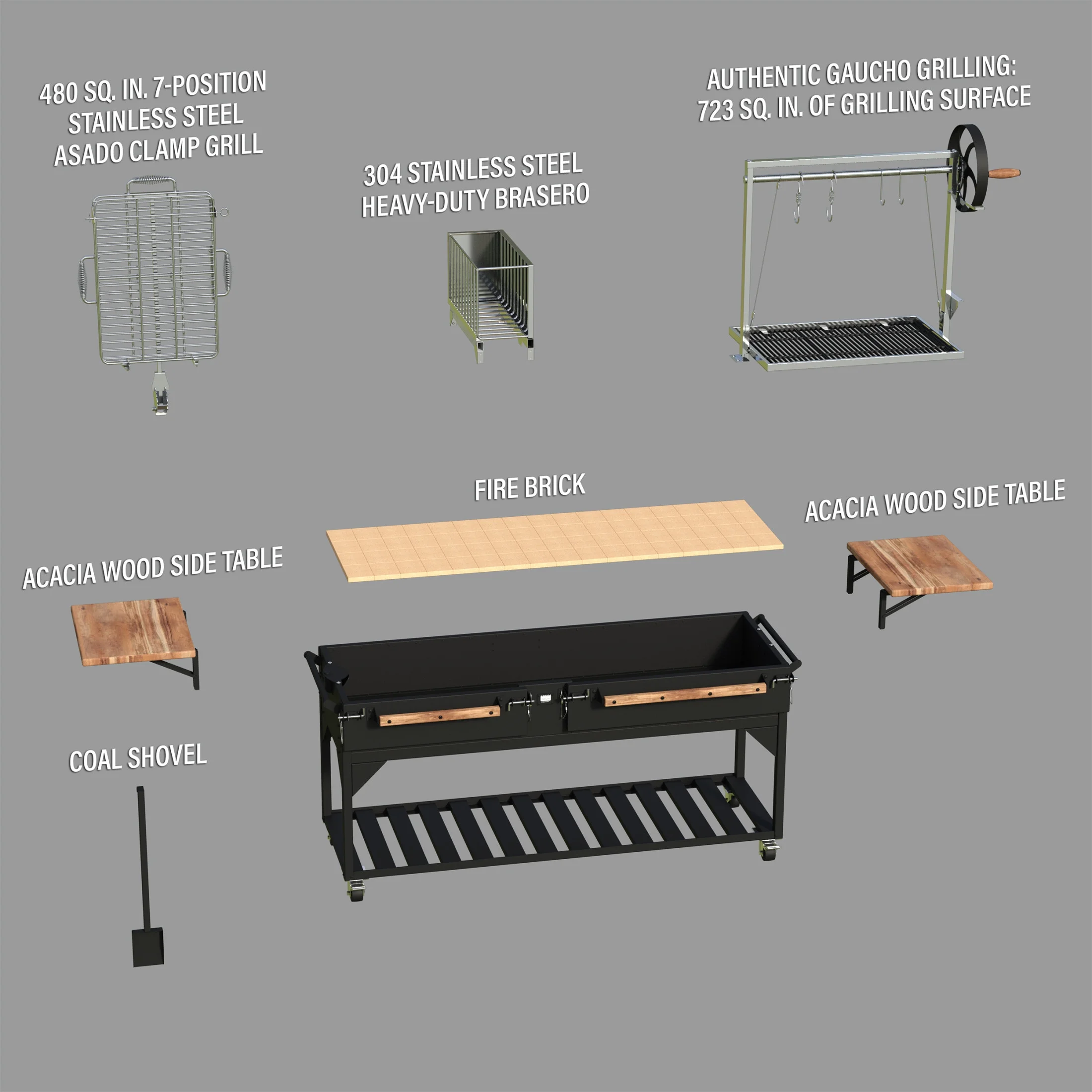 Backyard Discovery Argentine Santa Maria XL Wood Fire & Charcoal Steel Grill, Asado Clamp