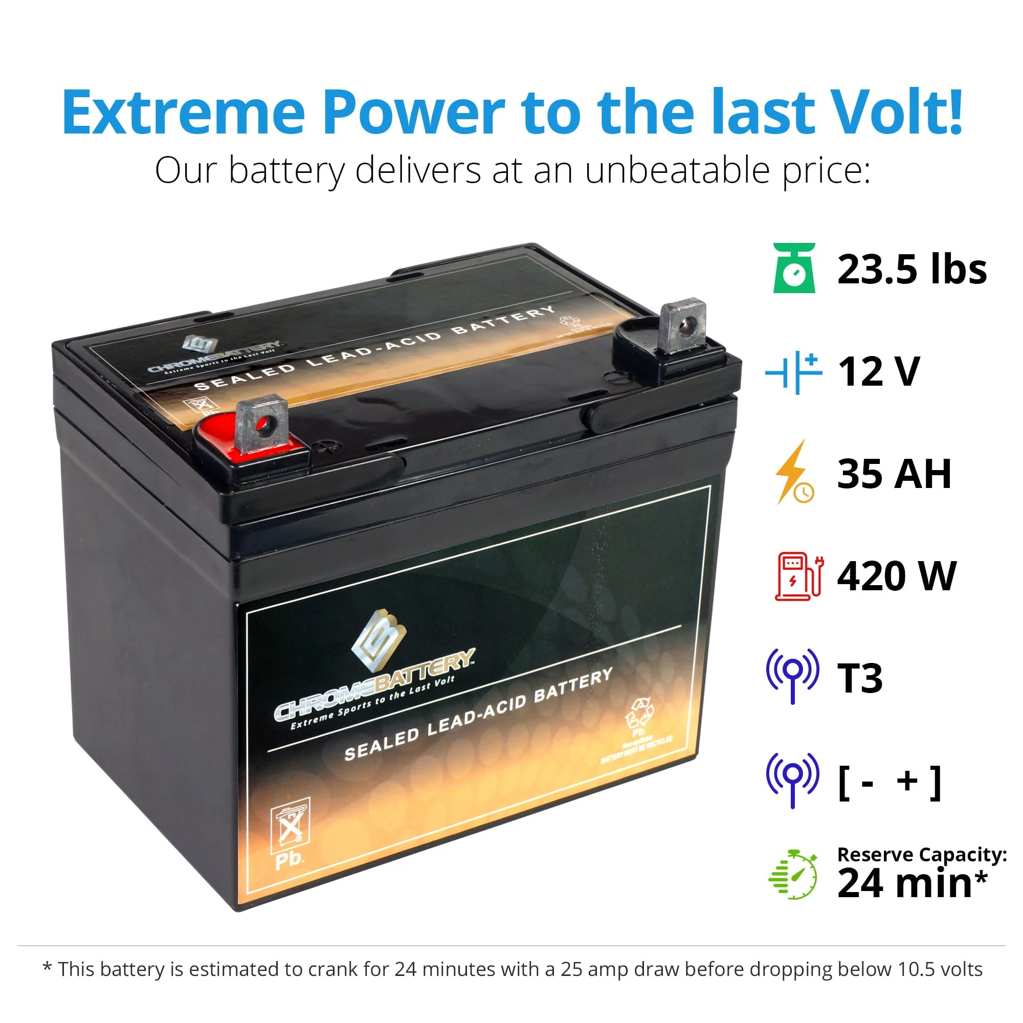 12V (12 Volts) 35Ah Battery for Speedex Tractor Co 840 Lawnmower Image 3