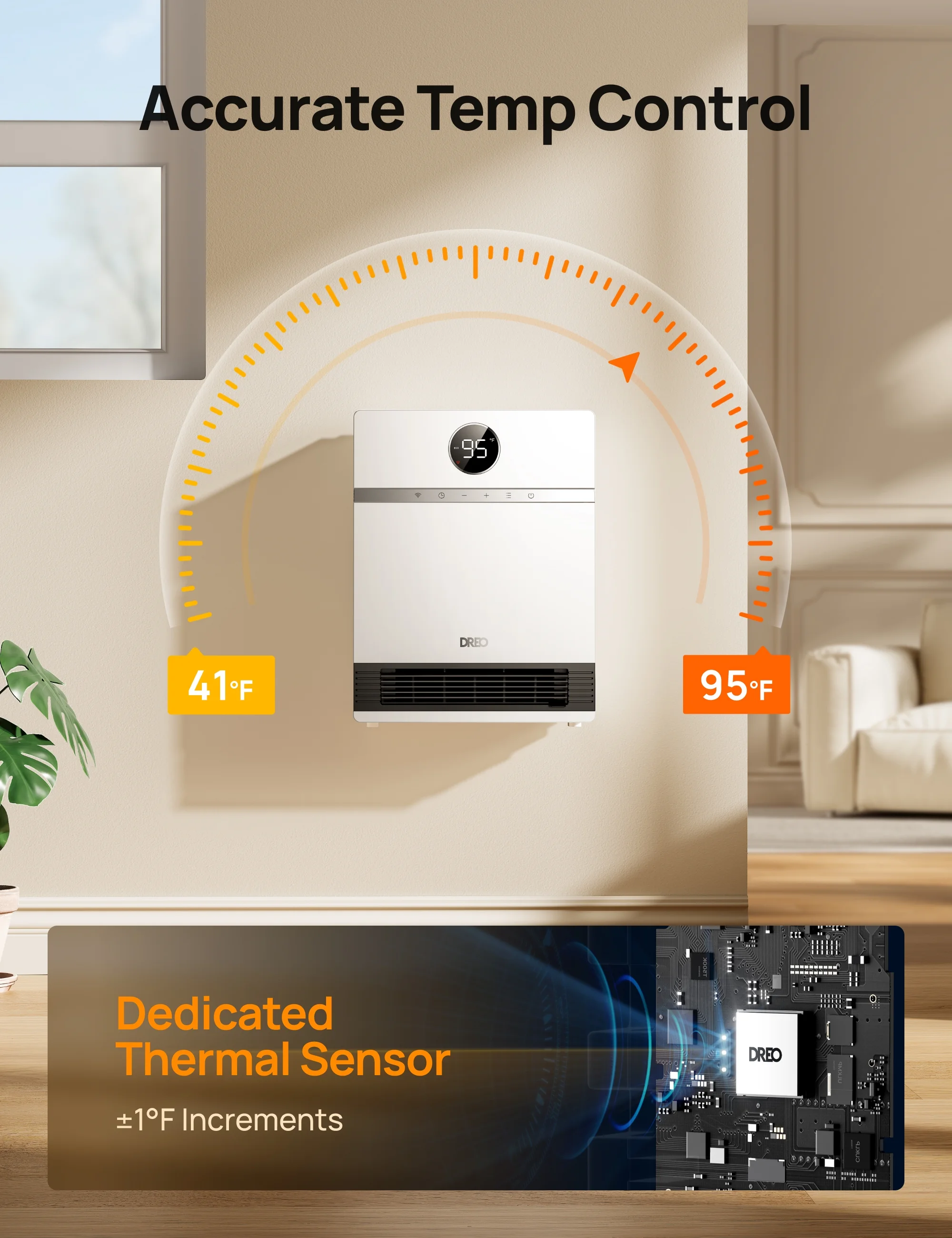 Smart Wall Heater, IP24 Electric PTC Space for Indoor Use, 30 Oscillation, Adjustable Thermostat, Remote Control, Works With Alexa, 24H Timer, Easy Mounted for Bedroom, Office(White/Standard) Image 6