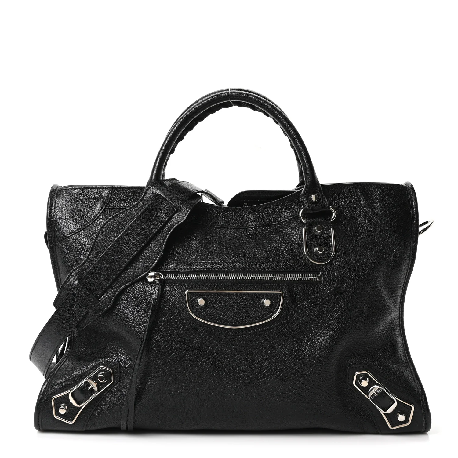 Chevre Silver Metallic Edge Hardware City Black