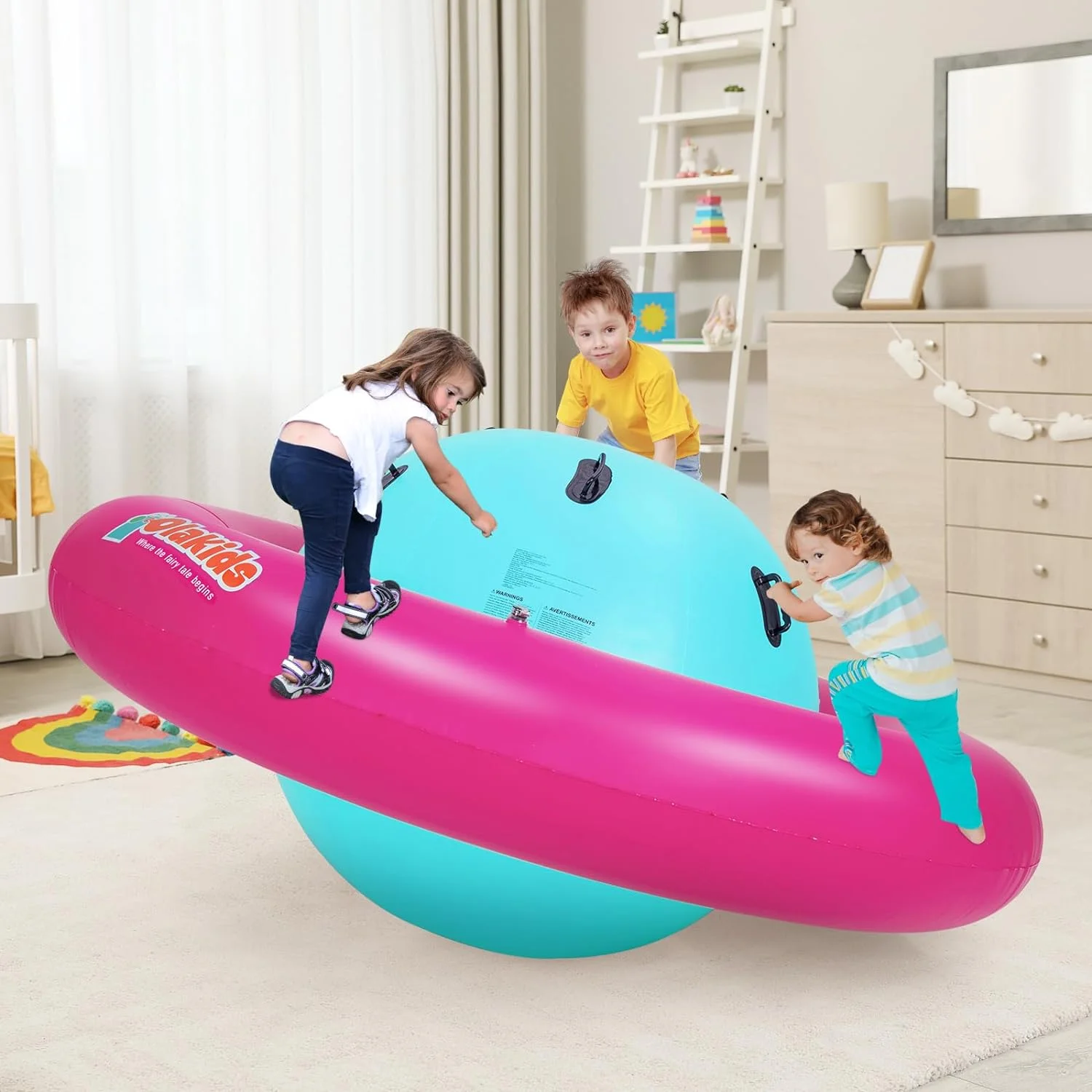 8FT Inflatable Dome Rocker Bouncer, Outdoor Kids Giant Roll and Play Seesaw Rocker with 6 Secure Handles, Max Weight 250 LBS, Toddlers Climbing Toy Backyard Play Center Equipment(Pink+Blue) - Image 7