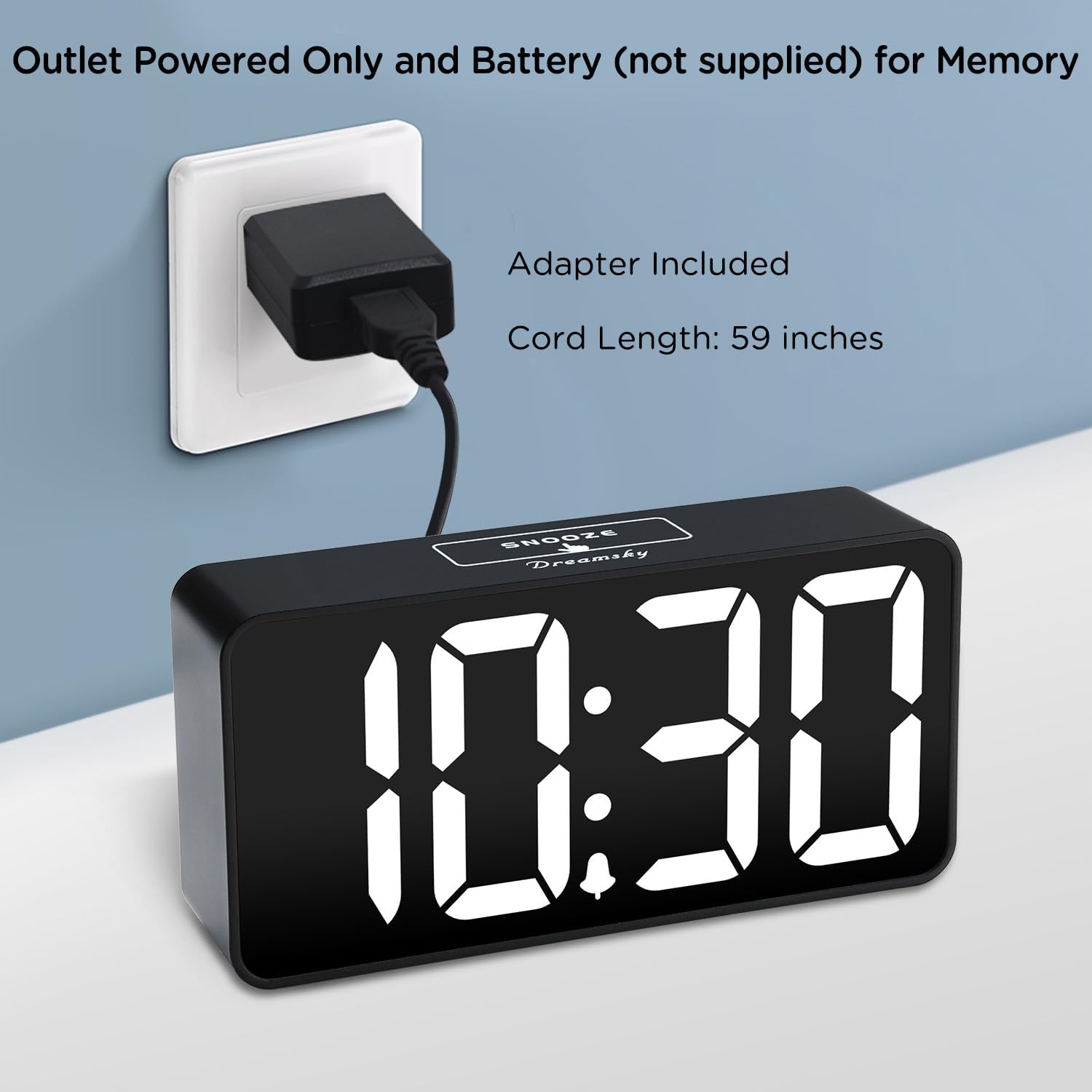 DreamSky Small Digital Alarm Clock for Bedroom, Large Big Numbers Display| Clocks for Living Room, Electric Bedside Desk Clock with USB Charging Port, Dimmer, Adjustable Volume, Powered by USB-C Adapter