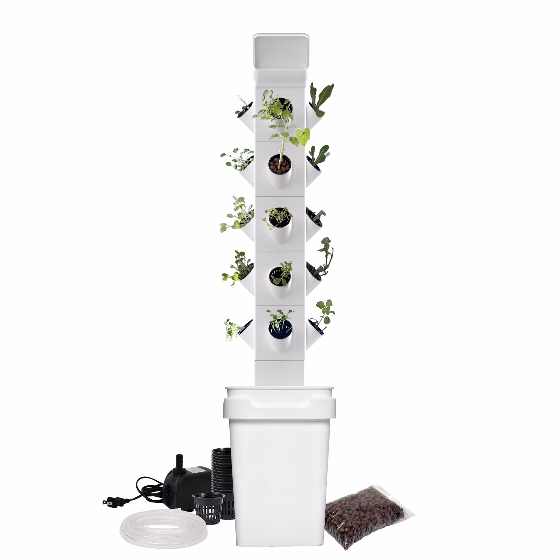 Exo Hydroponics 5 Tier Vertical Garden Planter Tower, Vertical Gardening Indoor/Outdoor, 20 Stacking Garden Pots, Includes Irrigation Tubing & Water Pump, 100% Money Back Guarantee