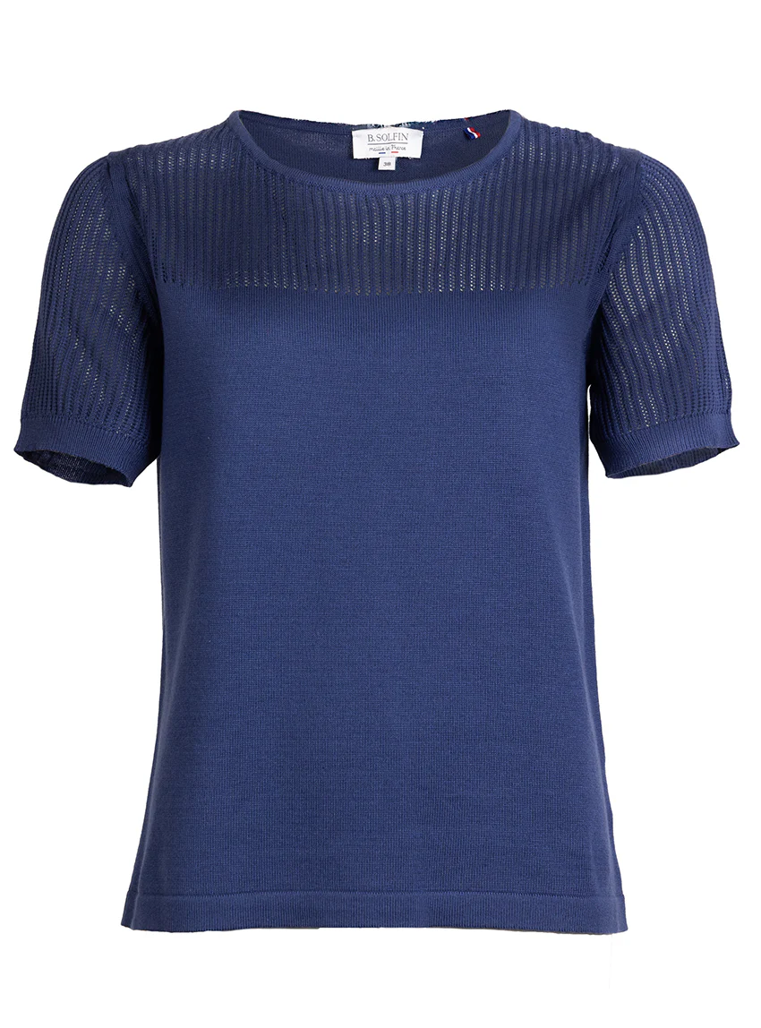 Pull femme ajouré coton bleu marine