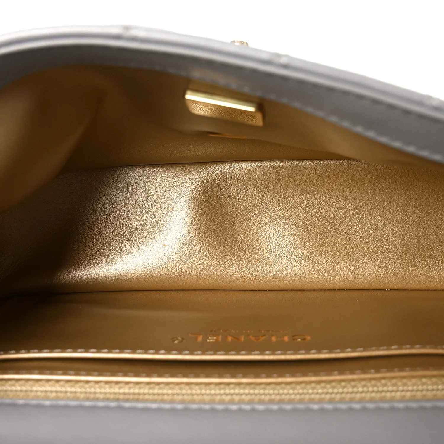 Lambskin Quilted Mini Rectangular Pearl Crush Flap Grey