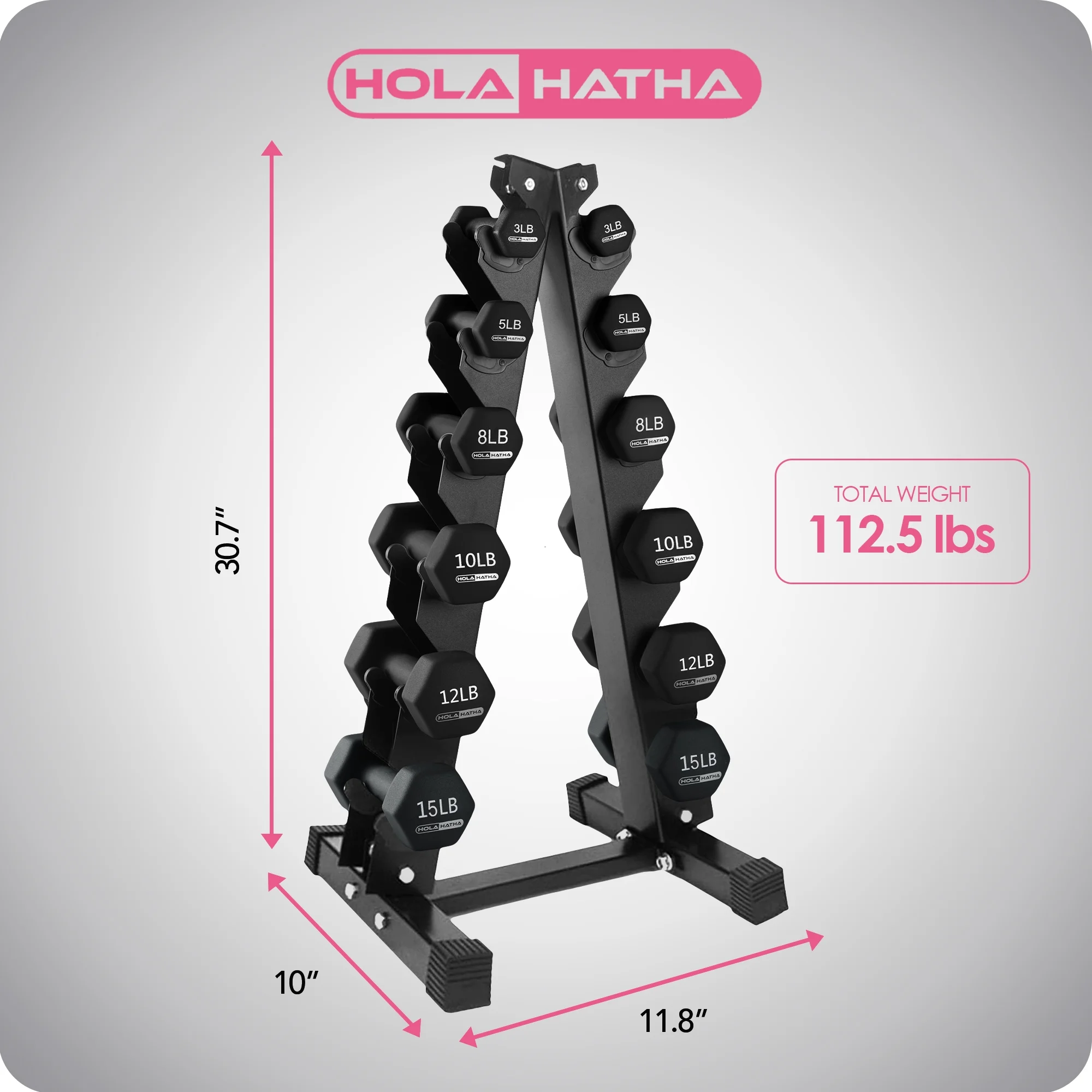 Holahatha Neoprene Dumbbell Weight Set with Rack (Black), 112.5 lb