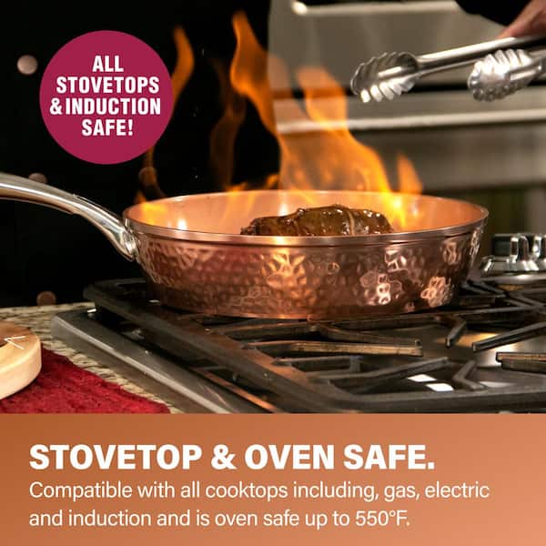 Hammered Copper 17-Piece Aluminum Nonstick Cookware Set