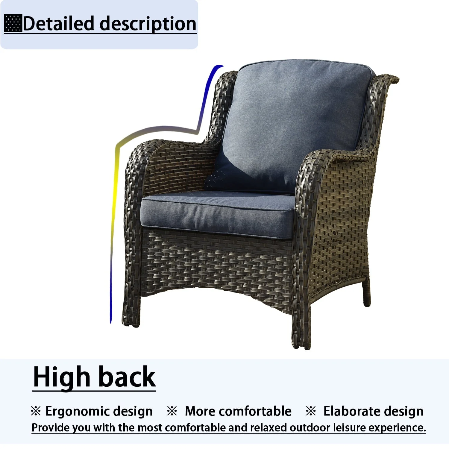 Ovios 5 Pieces Patio Furniture Wicker Rattan Patio Set with High Back Comfort for Outdoors(Brown Wicker/Beige) Image 5
