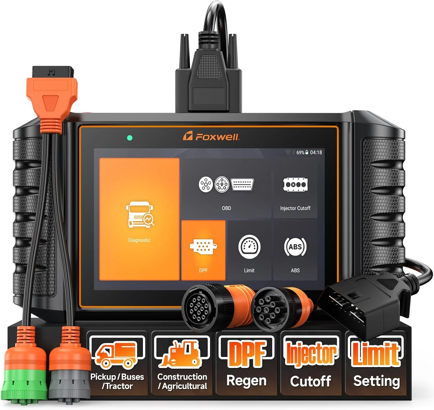 Scanner HD500 pour poids lourds avec régénération du FAP/coupure/limite des injecteurs, outil de diagnostic diesel complet pour camions et semi-remorques Cummins, Detroit, Caterpillar, Paccar, Hino et autres.