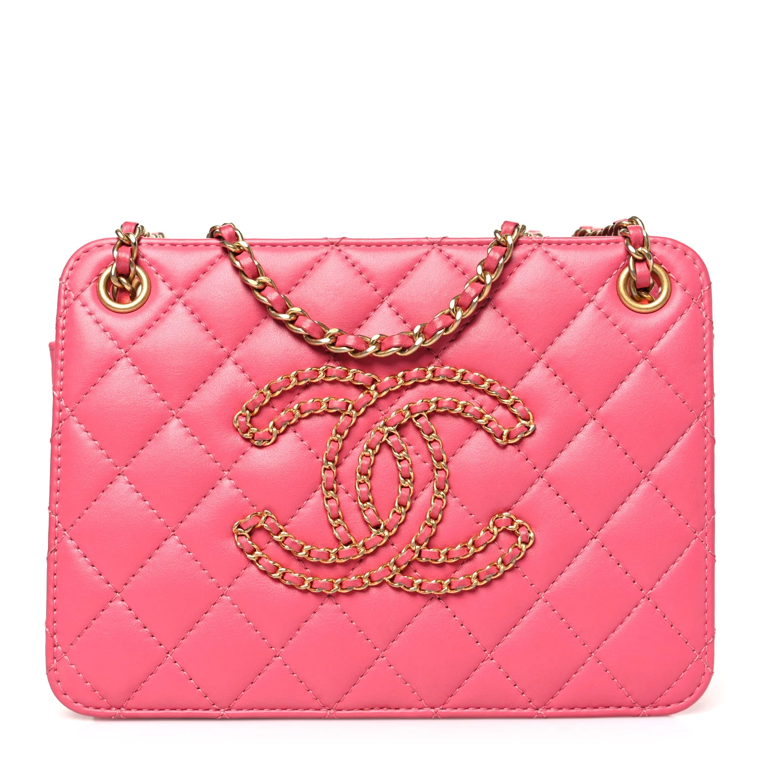 Calfskin Quilted Small CC Chain Accordion Tote Pink