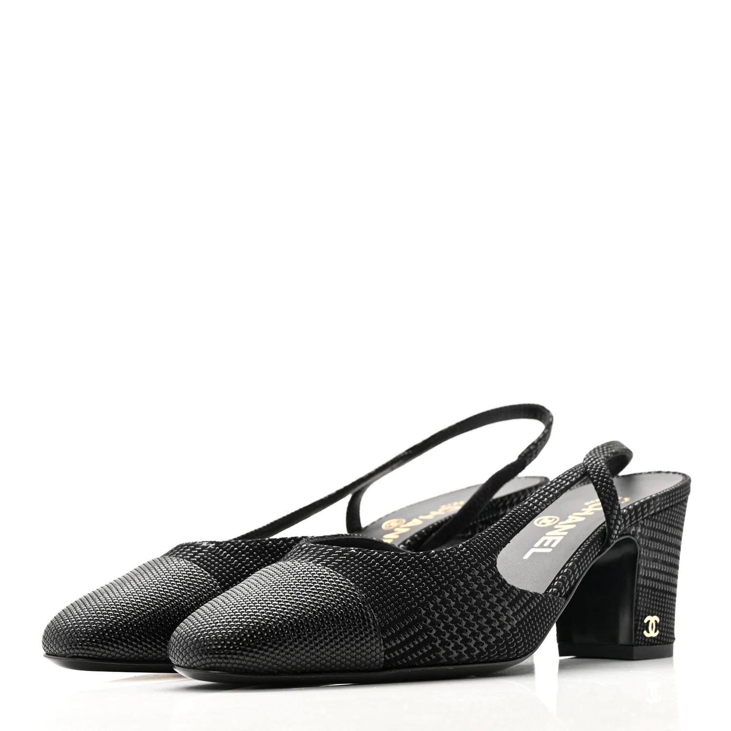 Suede Kidskin Cap Toe CC Slingback Pumps 39 Black