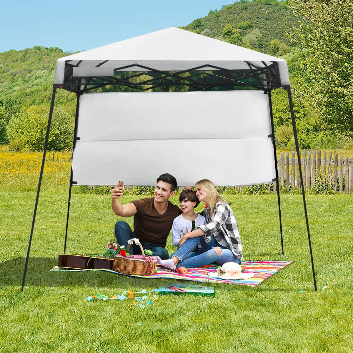 7x7 Ft Pop Up Canopy, Slant Leg Outdoor Tent with Carry Bag 4 Stakes, Compact Portable Canopy Tent for Hiking Camping Fishing Picnic, 7x7 Base, 6x6 top(7' x 7'/White) - Image 10