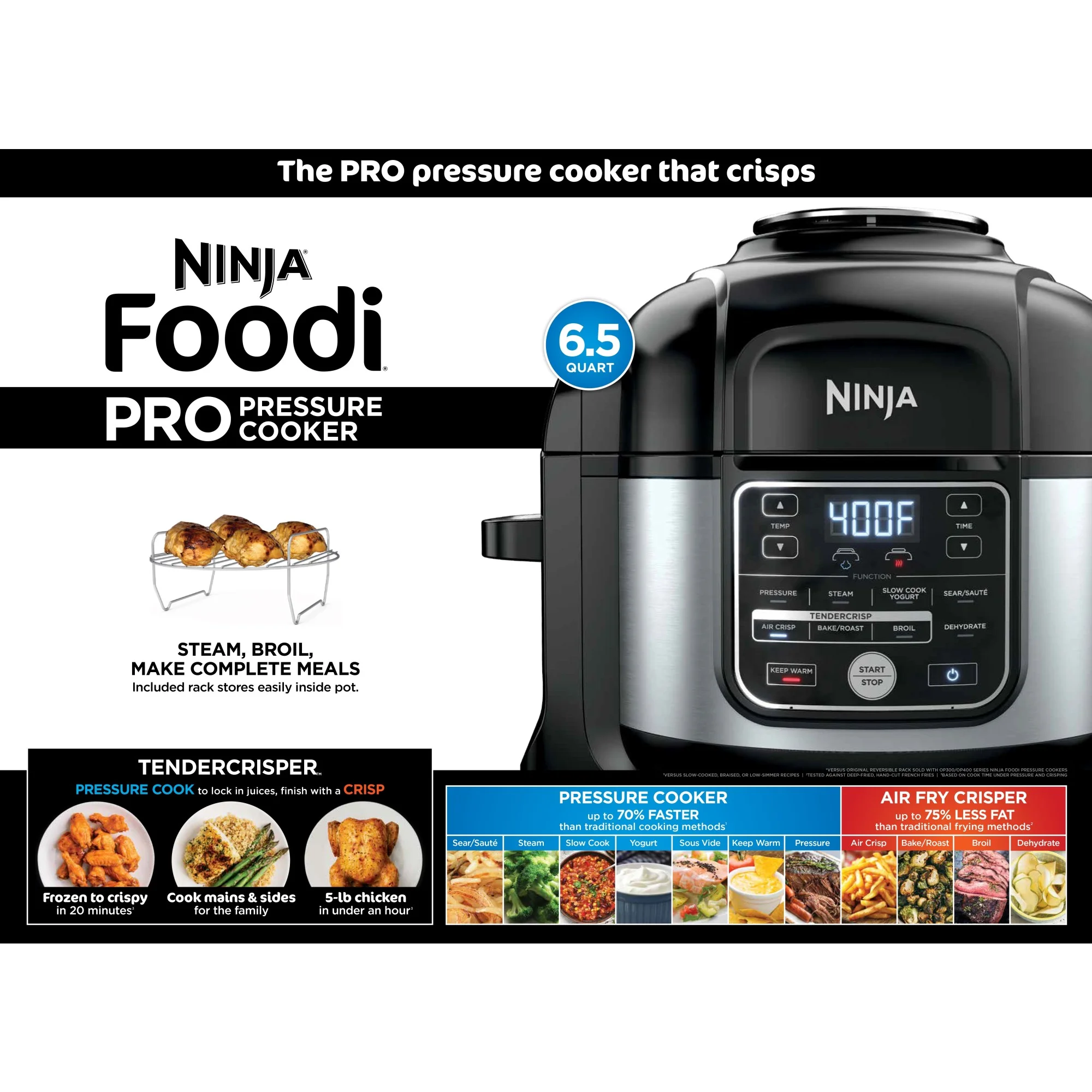 Ninja Foodi 10 - in - 1 Multi - Cooker, 6.5 Quart, Pressure Cooker & Air Fryer, Stainless Steel, OS300