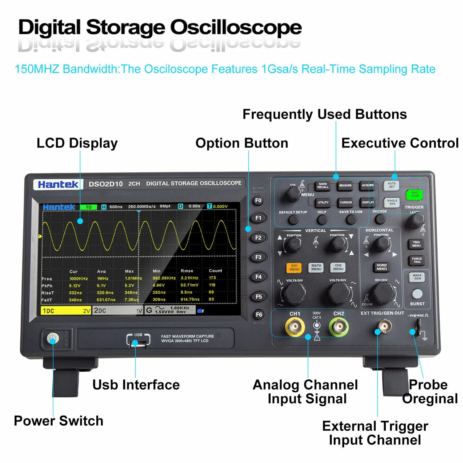 Digital Storage Oscilloscope 1GSa/S 8M DSO2C10 DSO2C15 DSO2D10 DSO2D15(DSO2D10) - Image 2