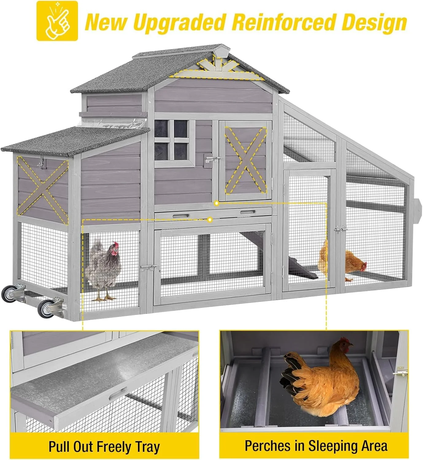 Aivituvin Chicken Coop Hen House with Wheels Wooden Poultry Cage for 2 - 4 Chickens Outdoor