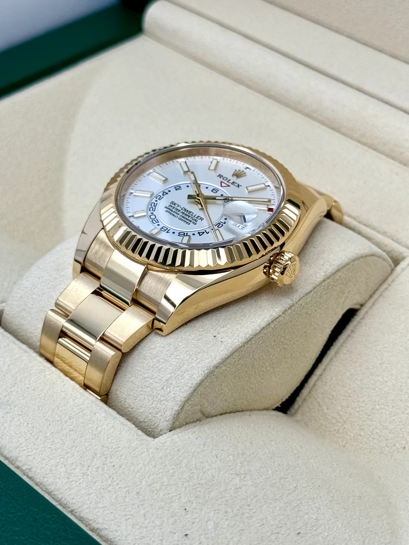 [Super Clone]RLX  Sky-Dweller 42mm Yellow Gold White Dial Oyster - 336938