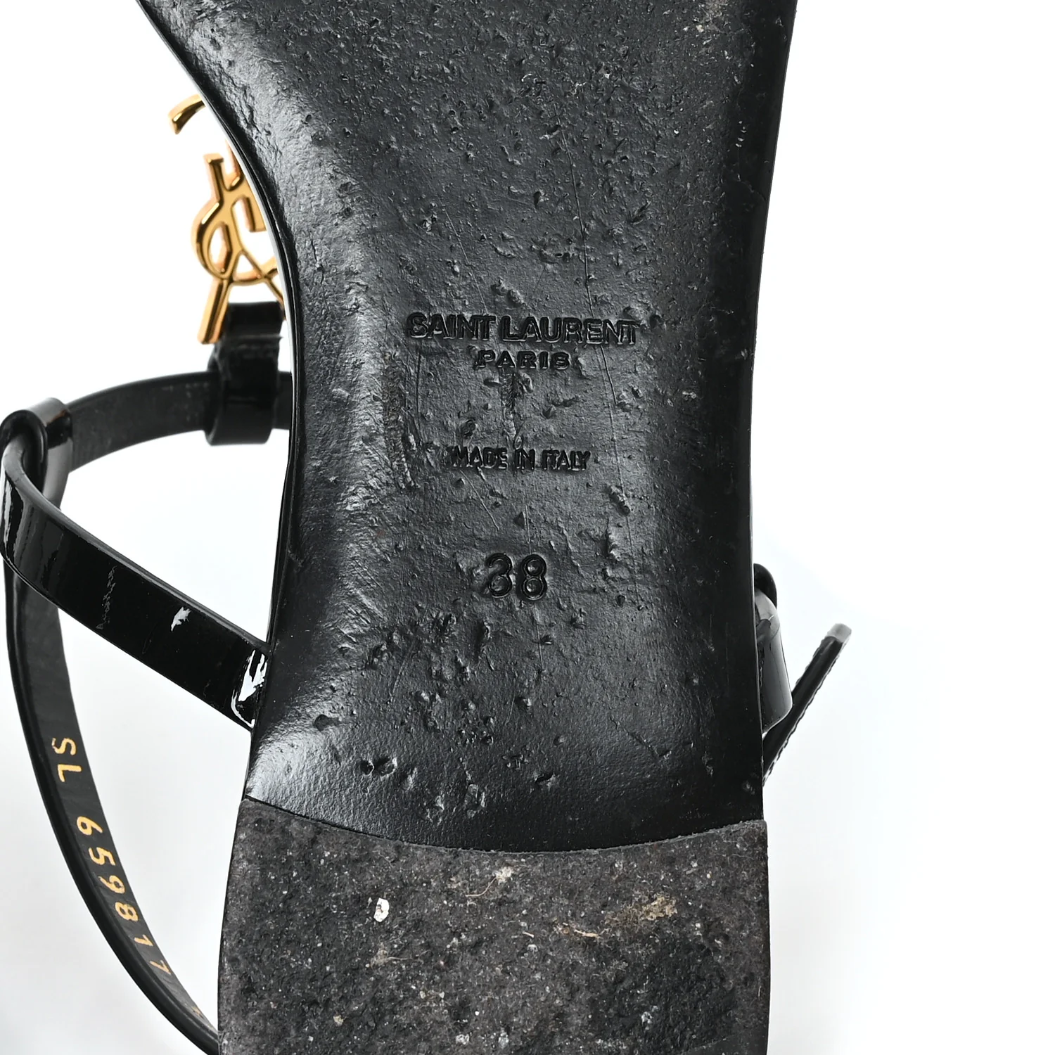 Patent Calfskin Cassandra Monogram Sandals 38 Black