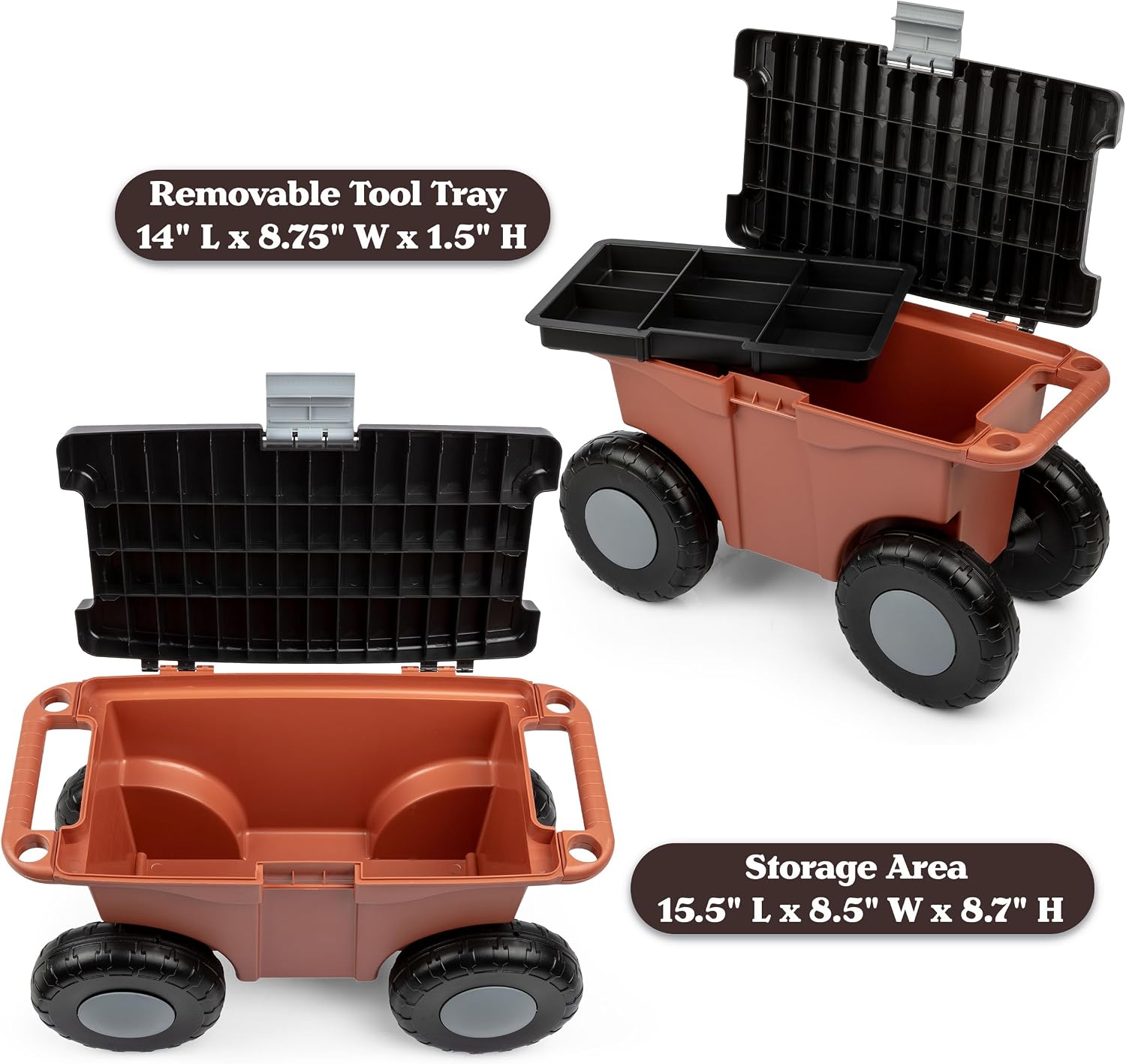 Pure Garden Rolling Garden Cart with Seat, Terracotta