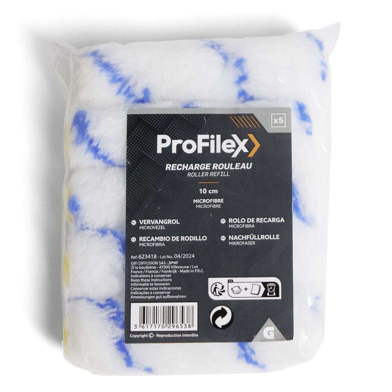 Lot de 5 rouleaux de peinture microfibre 10cm