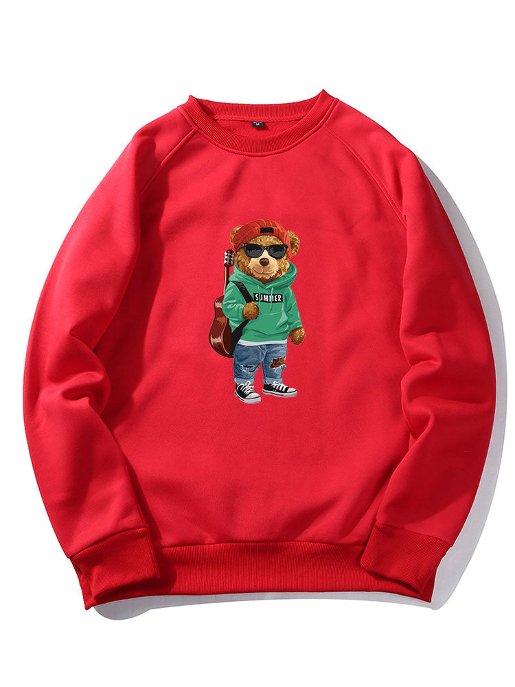 Sweat-shirt à manches raglan imprimé ours et guitare