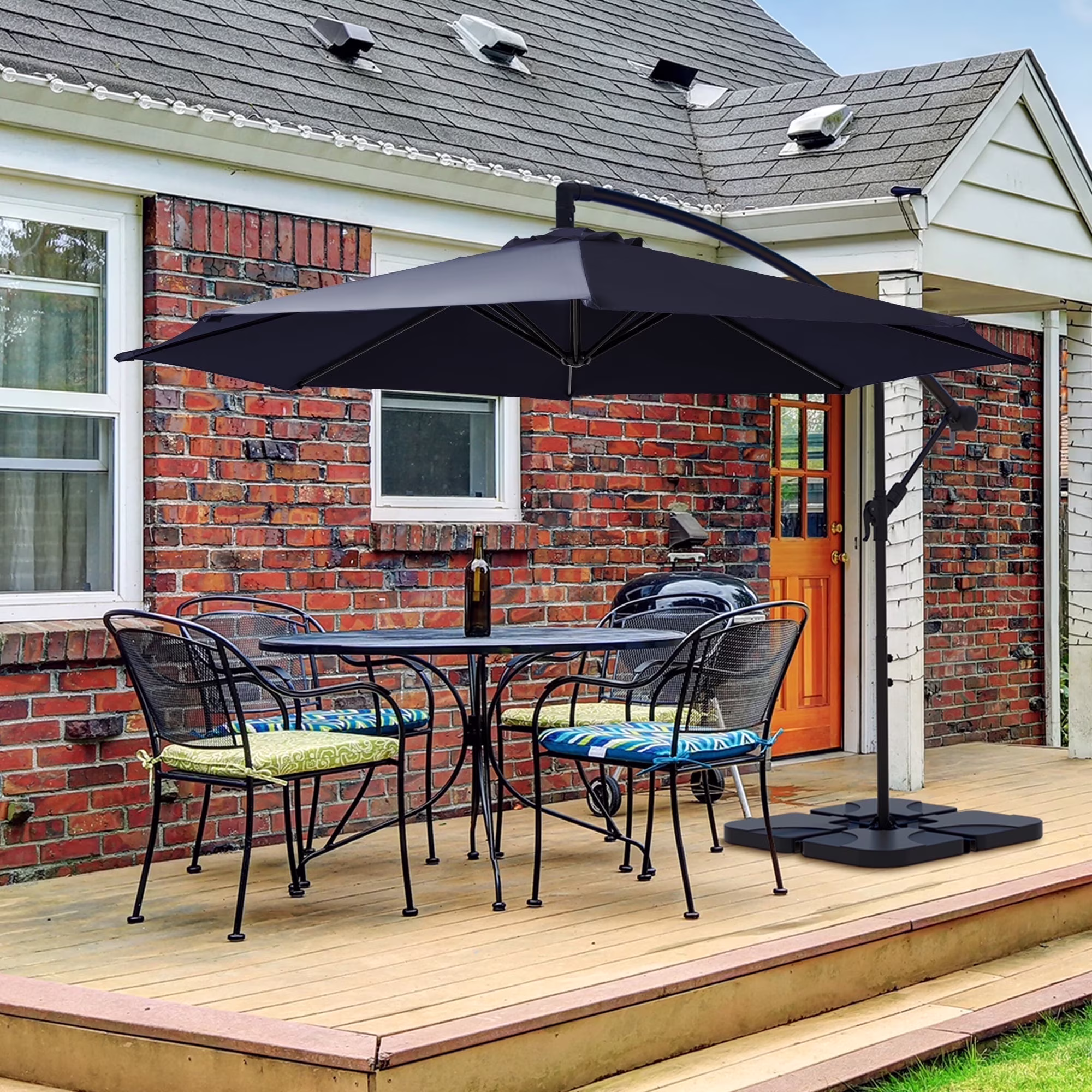 10ft Heavy Duty Patio Hanging Offset Cantilever Patio Umbrella W/ 4-Piece Base Included Included, Beige(Beige) - Image 9