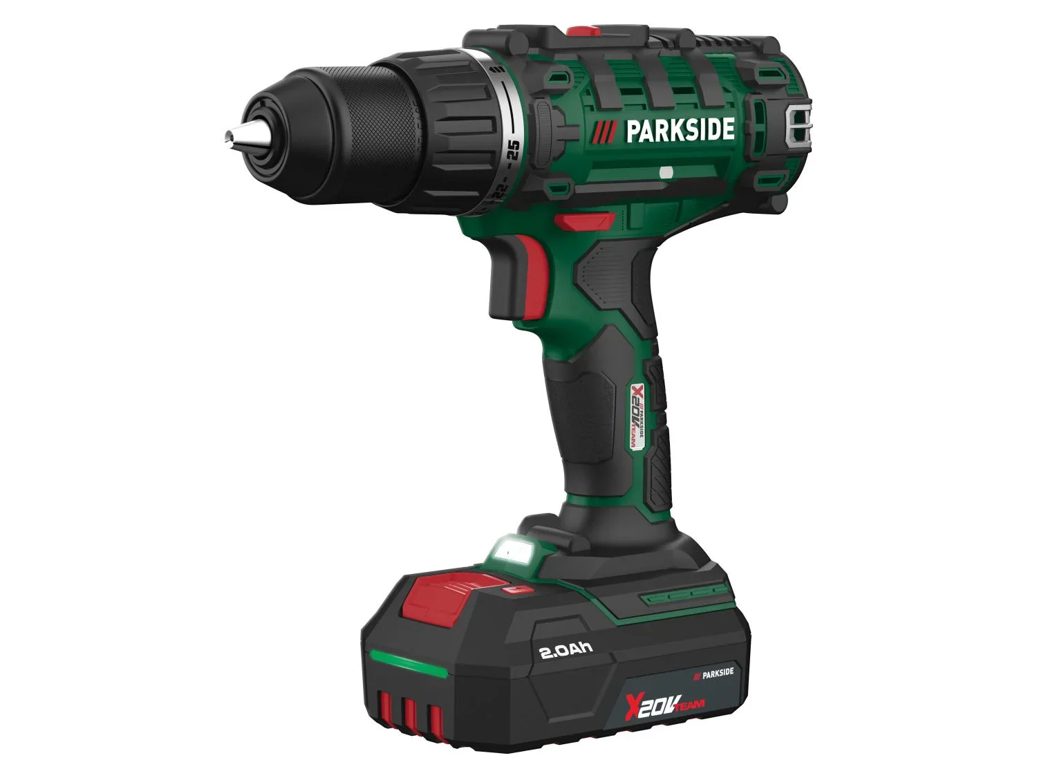 PARKSIDE Set perceuse-visseuse sans fil et accessoires + 2 Batteries + Chargeur, 20 V