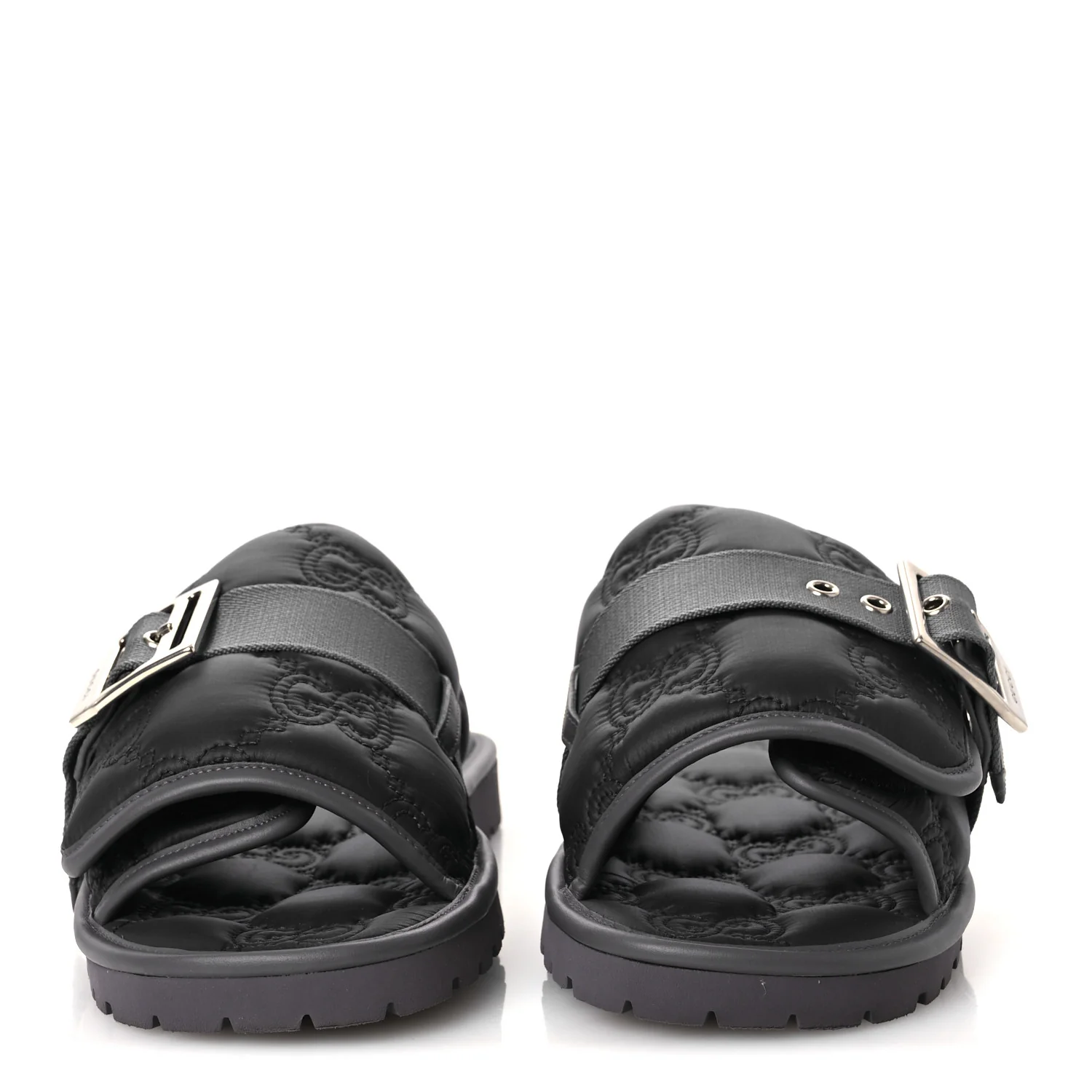 Nylon Calfskin GG Matelasse Mens Slide Sandals 11 Blue Grey