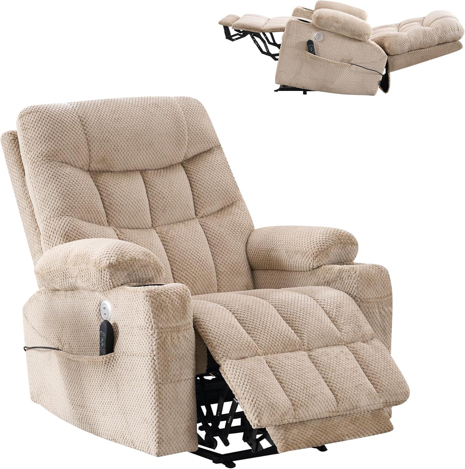 Dual Motor Elderly Lift Chair with Independent Backrest & Footrest Adjustment, Oversized Design,Extended Footrest, USB & Type-C Charging Ports, Built-in Cupholder for Living Room Comfort