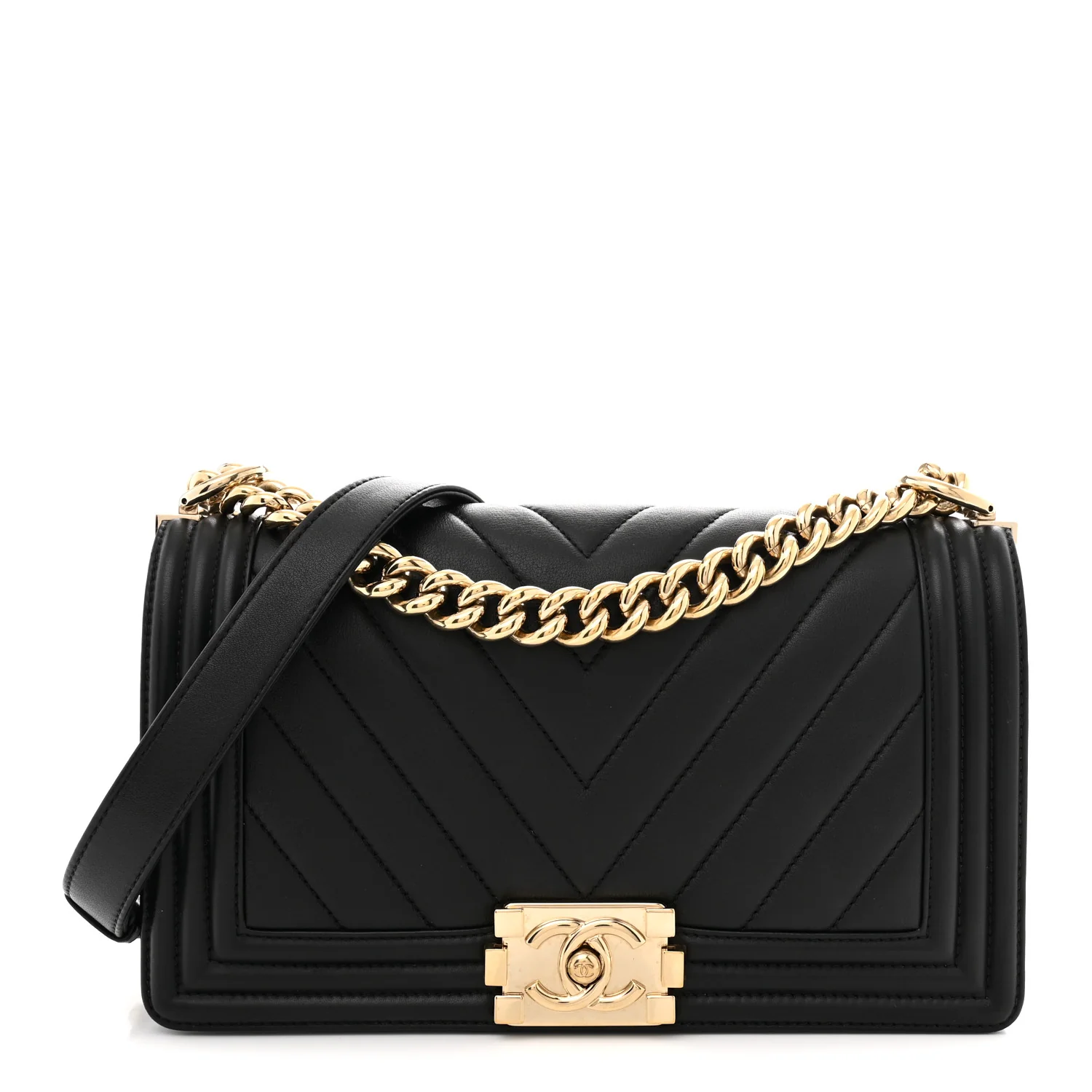 Lambskin Chevron Quilted Medium Boy Flap Black