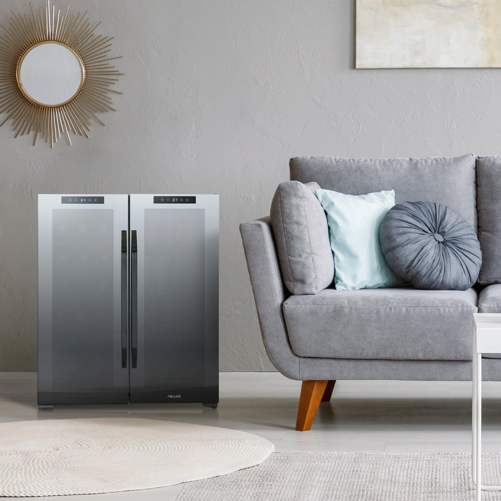 Newair 59-Can, 18-Bottle Freestanding Dual Zone Beverage Fridge - 27.4