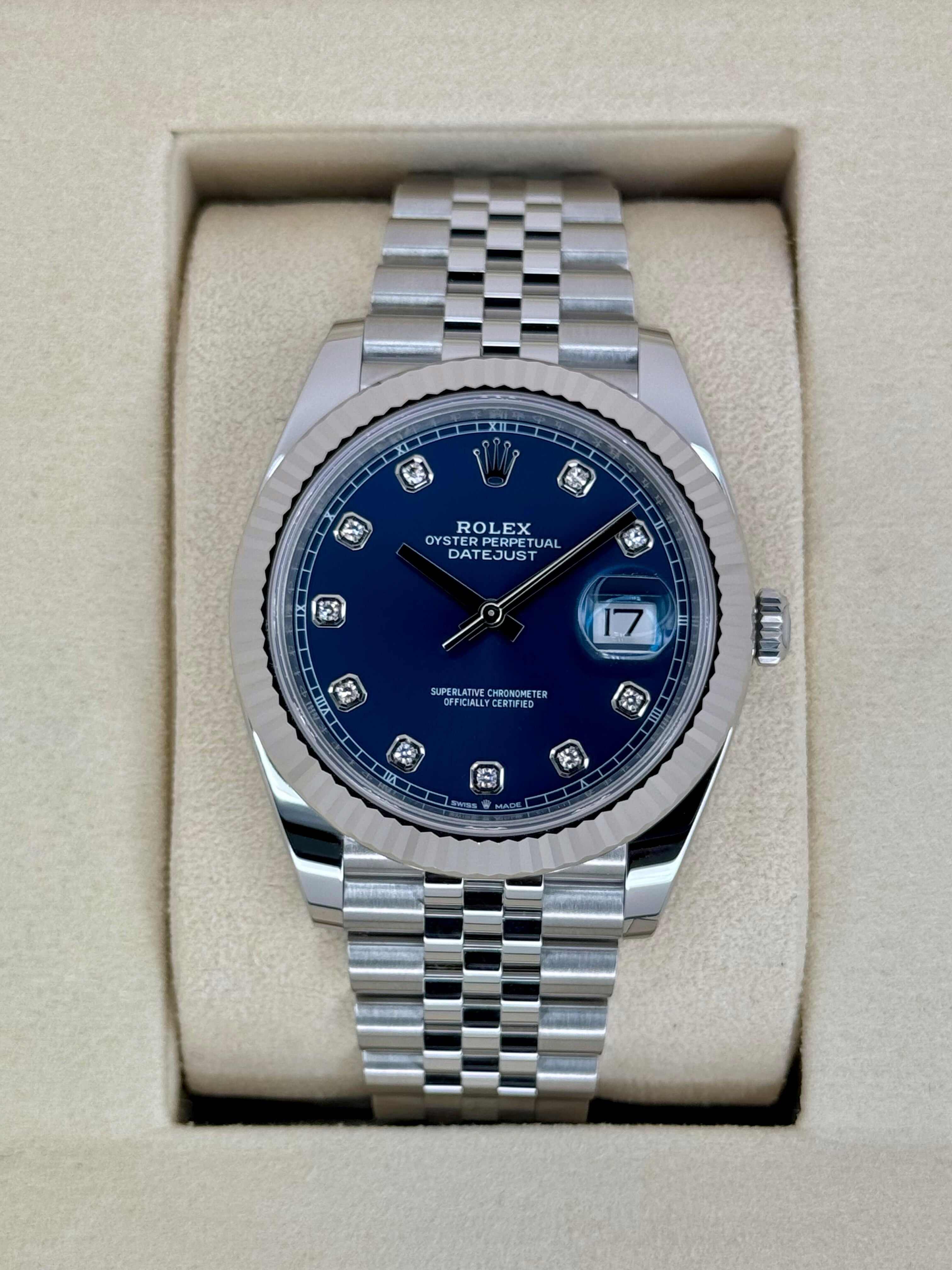 NEW 2025ロレックスデイトジャスト41ミリメートル126334ステンレススチールジュビリーブルーダイヤモンドダイヤルRolex